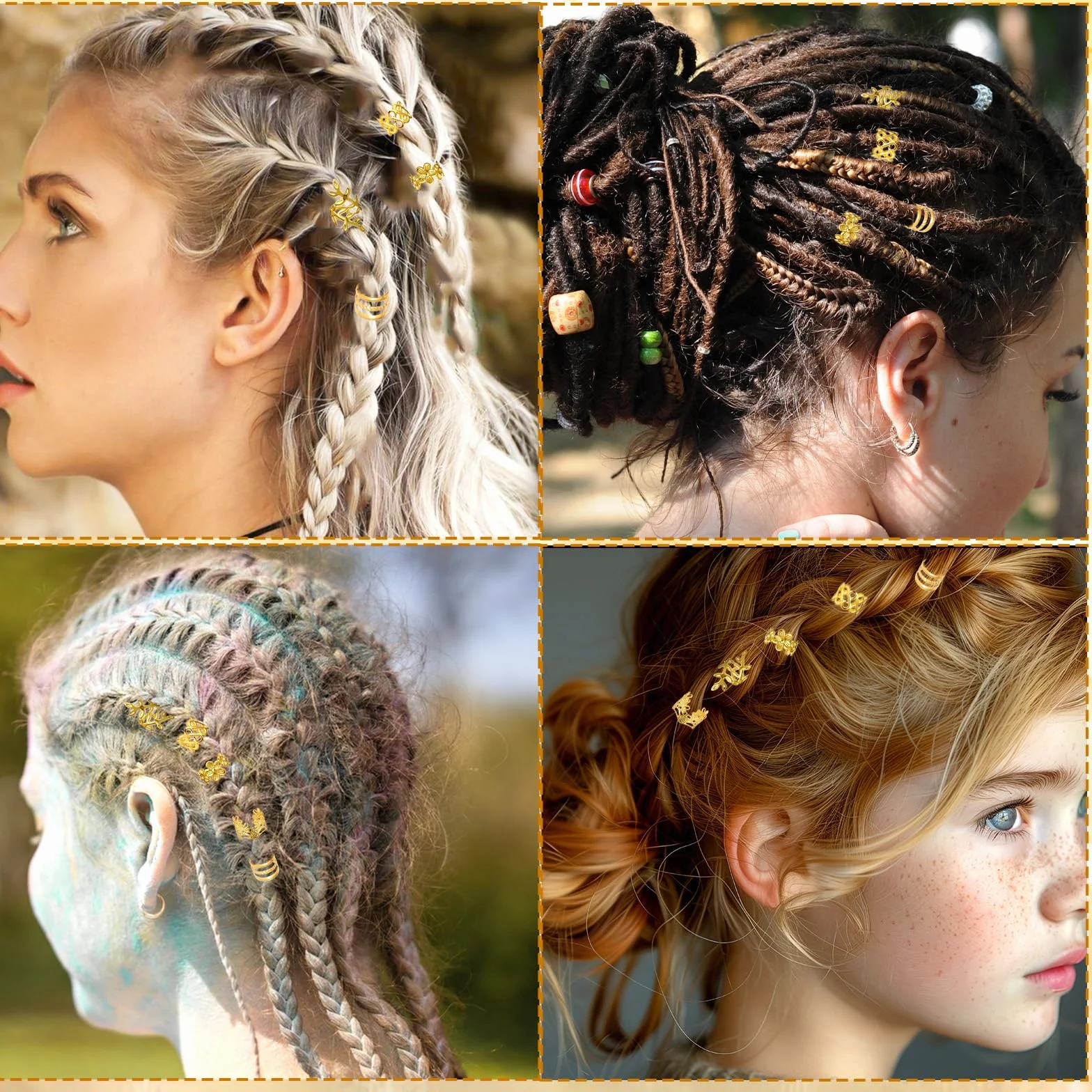 Ouligay Joyería para el Cabello 60 Piezas, Adornos Dorados para Trenzas, Anillos de Cabello Dorados, Accesorio Pirata