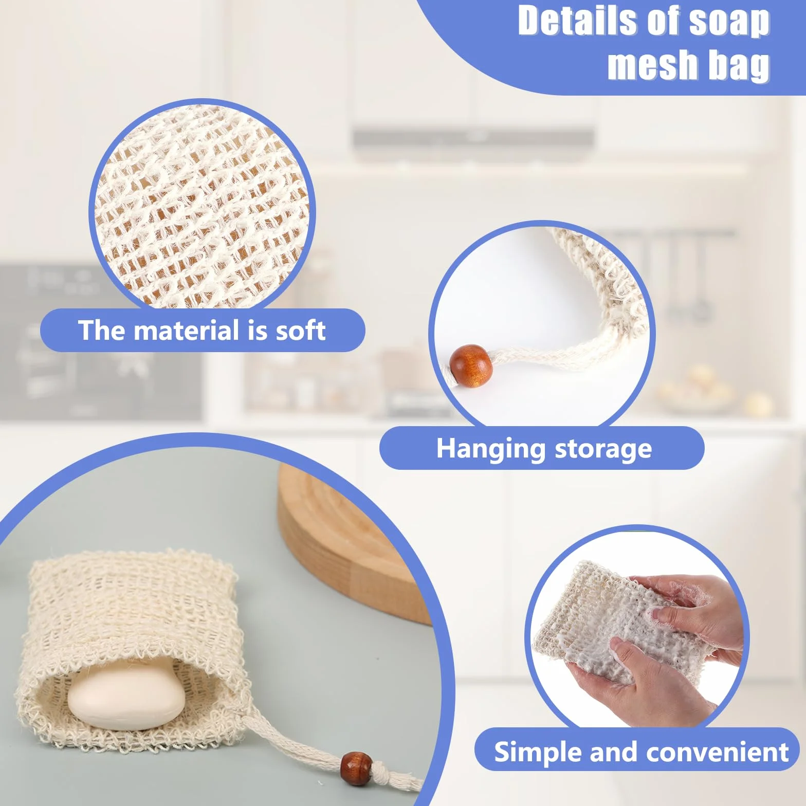 Bolsas de Sisal Natural para Jabón Sólido, Espuma y Champú Sólido - 15 Unidades