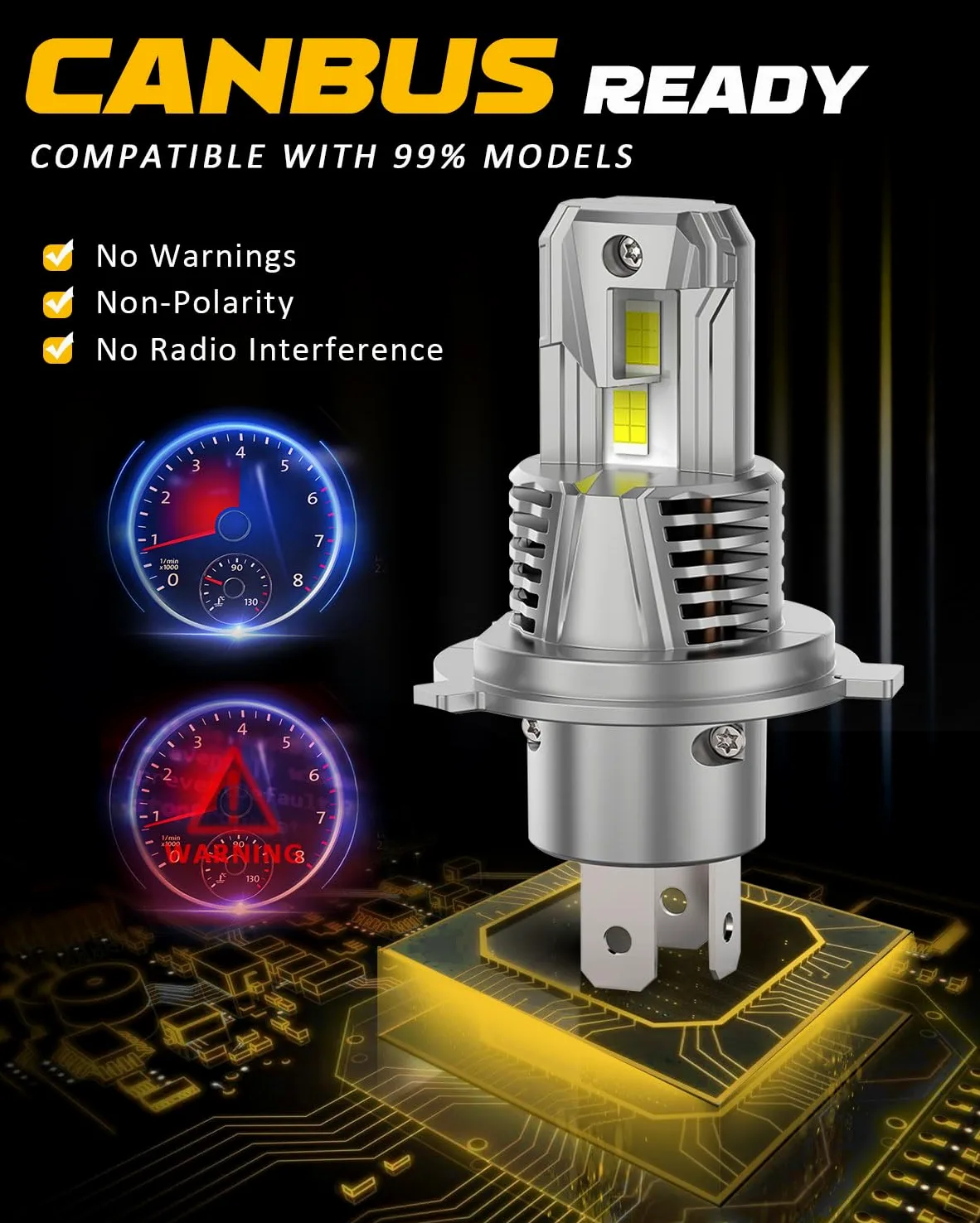BMT xms Bombillas H4 LED- 22000LM 6500K 400% Brillante H4 9003 LED Lámpara de Faro - Diseño de reemplazo 1: 1, Paquete de 2