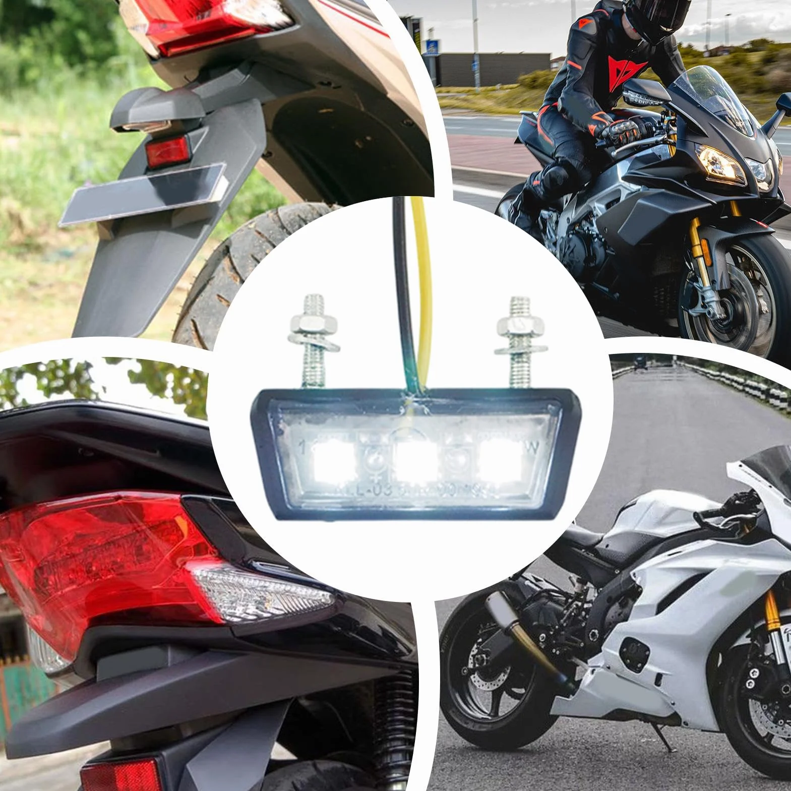 Luces LED para Motocicleta | Luz de Matrícula para Moto | Luz Trasera Desmontable Antivibraciones Impermeable Para Uso Urbano