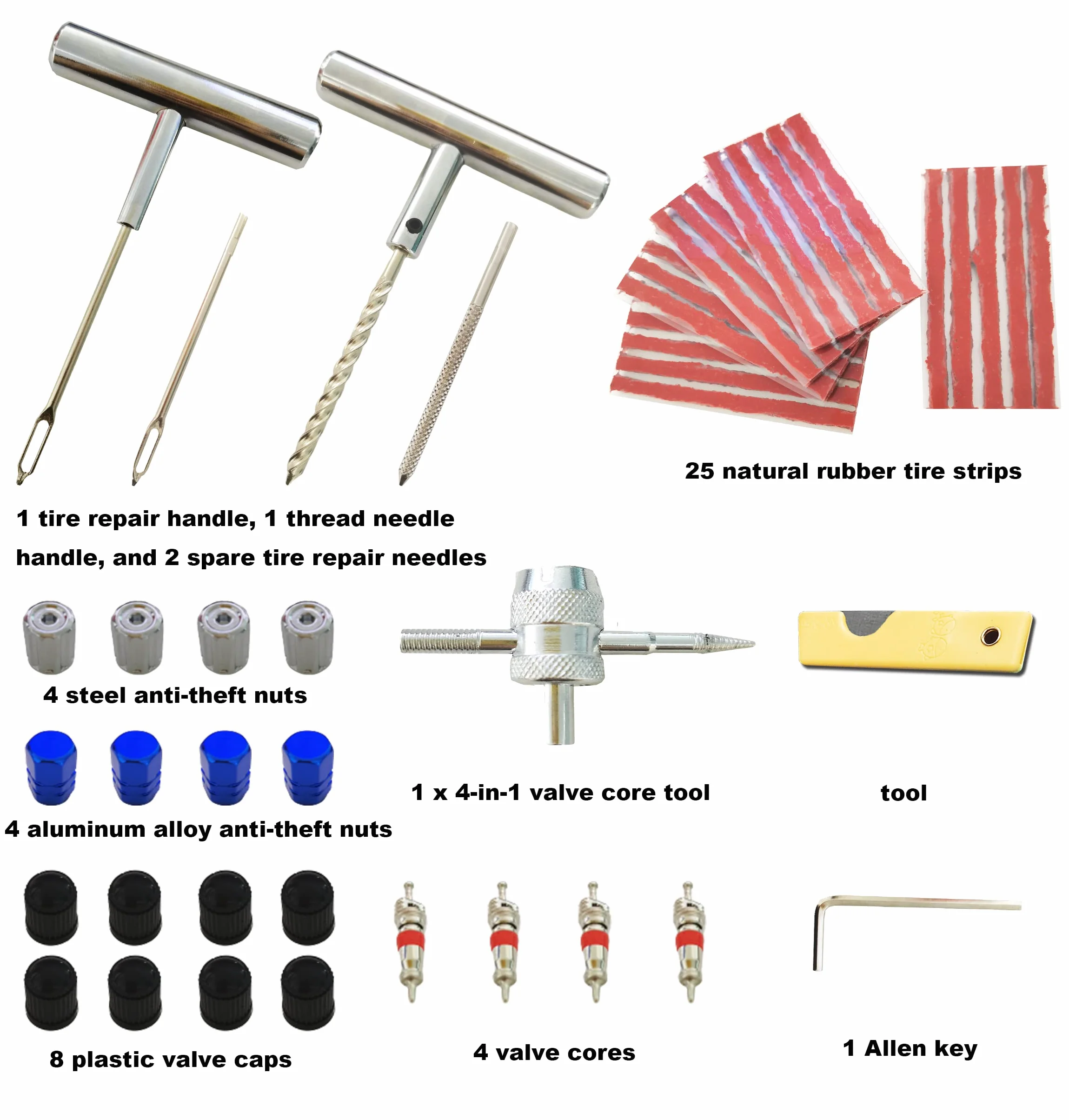 53PCS Kit Repara Pinchazos Herramienta, kit de Reparación para Neumáticos Pesados, kit de emergencia portátil de reparación rápida de neumáticos para coches, todoterrenos, moto y más