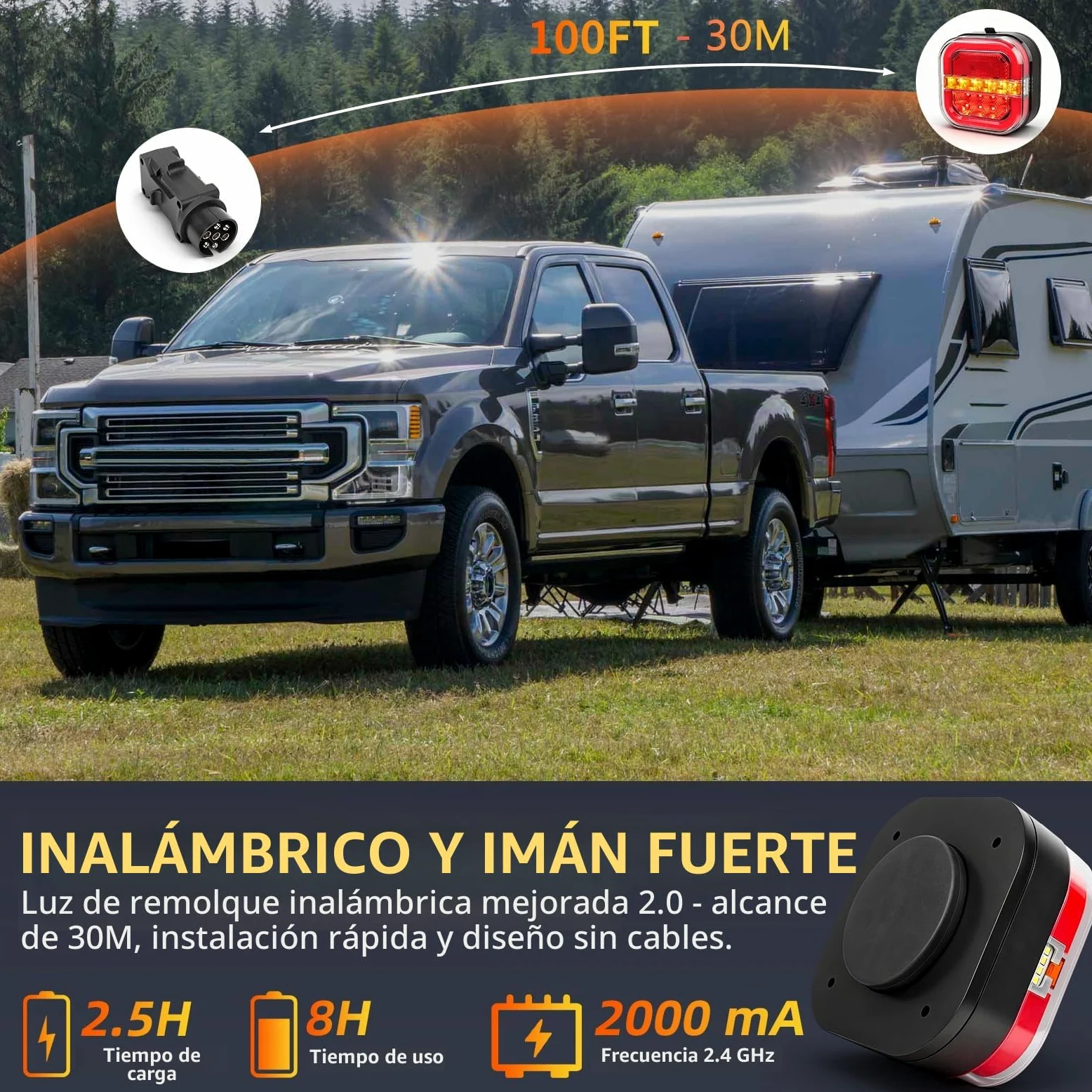 inalámbrica Luces traseras remolque led magnéticas 12v wireless - recargable, impermeable, sin cable, homologada E