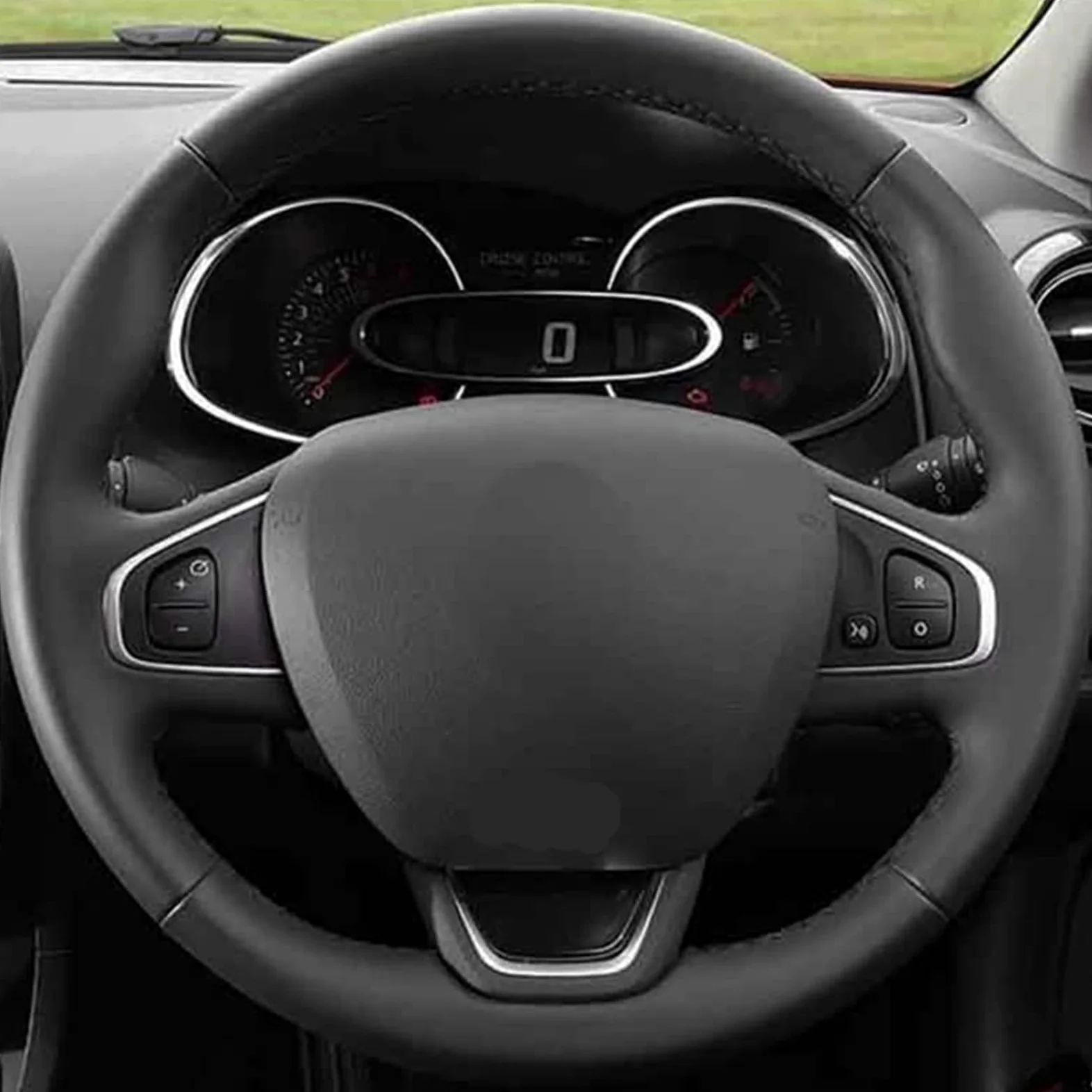 para Clio 4 para Kaptur para Captur 2016-2019 Volante de Coche Fundas de Volante de Coche de Cuero Genuino Negro (Hilo Azul)