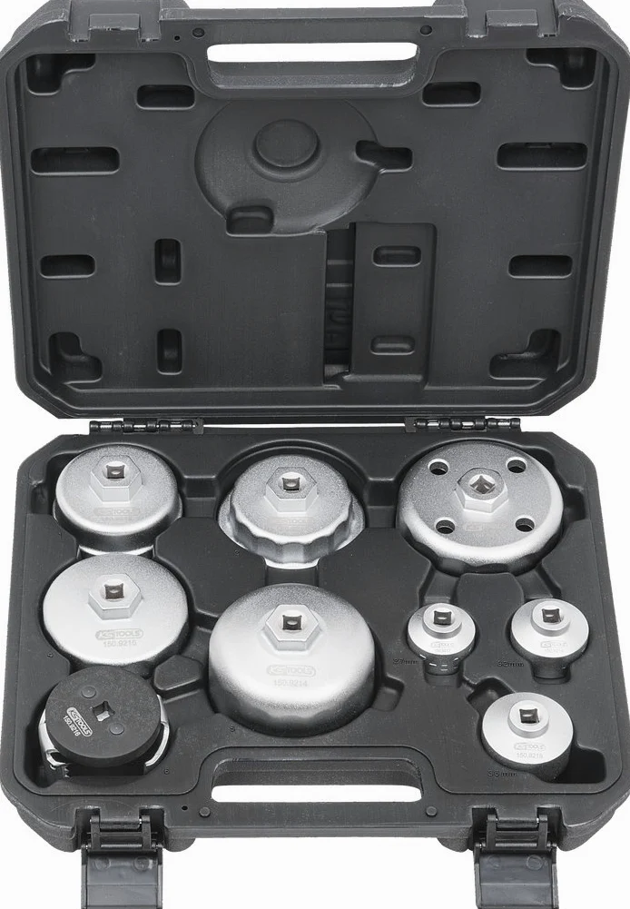 KS Tools 150.9210 Juego de llaves de servicio de aceite para filtros de aceite y tapas de carcasa de filtro, 9 pzs