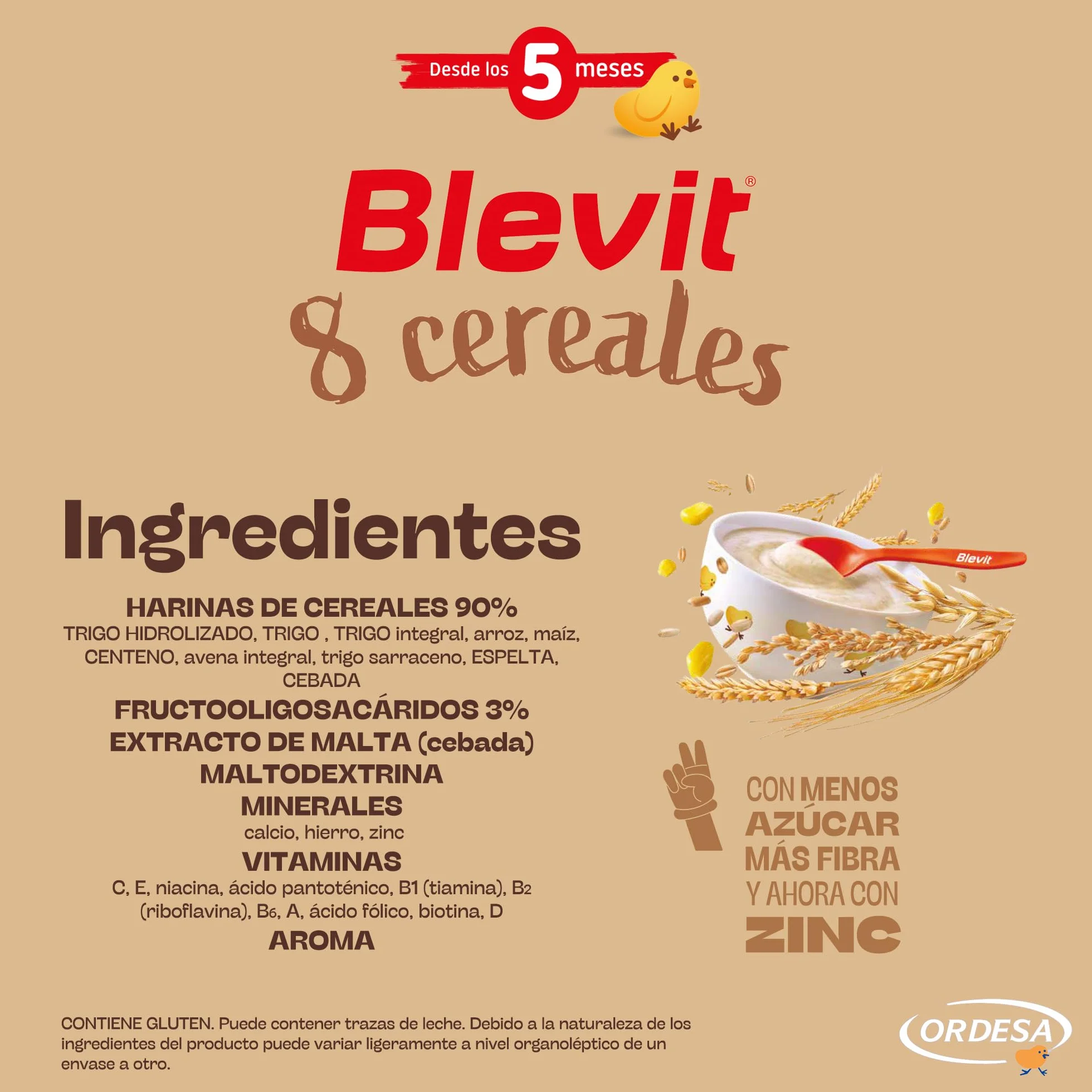 Blevit 8 Cereales 500g Papilla Bebé 5 Meses 14 Vitaminas y Minerales