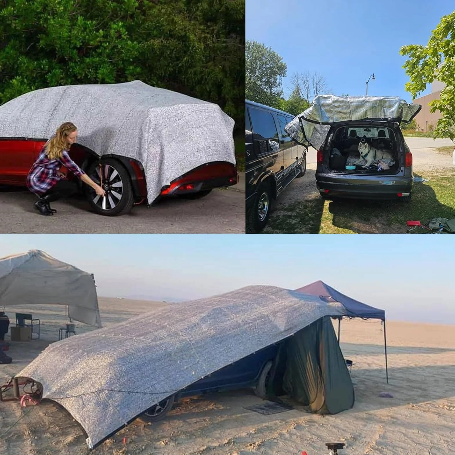 Red de Sombra para Coche,Tela Reflectante de Aluminio 2x2m,Malla Sombreadora,Red de Sombreado con Ojales,Vela de Sombra,para Coche,Perro,Balcón,Jardín,Camping