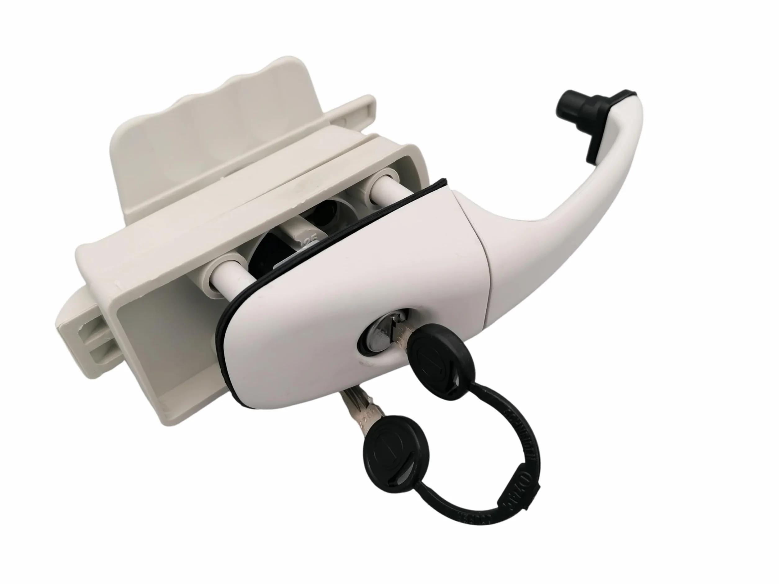 Cerradura ZADI Oficial CR-MOESANCO® | Cerradura Puerta Entrada Caravana Autocaravana | Maneta Seguridad Asa Interior Furgoneta Camper | Alta Resistencia UV 2 Llaves Blanco