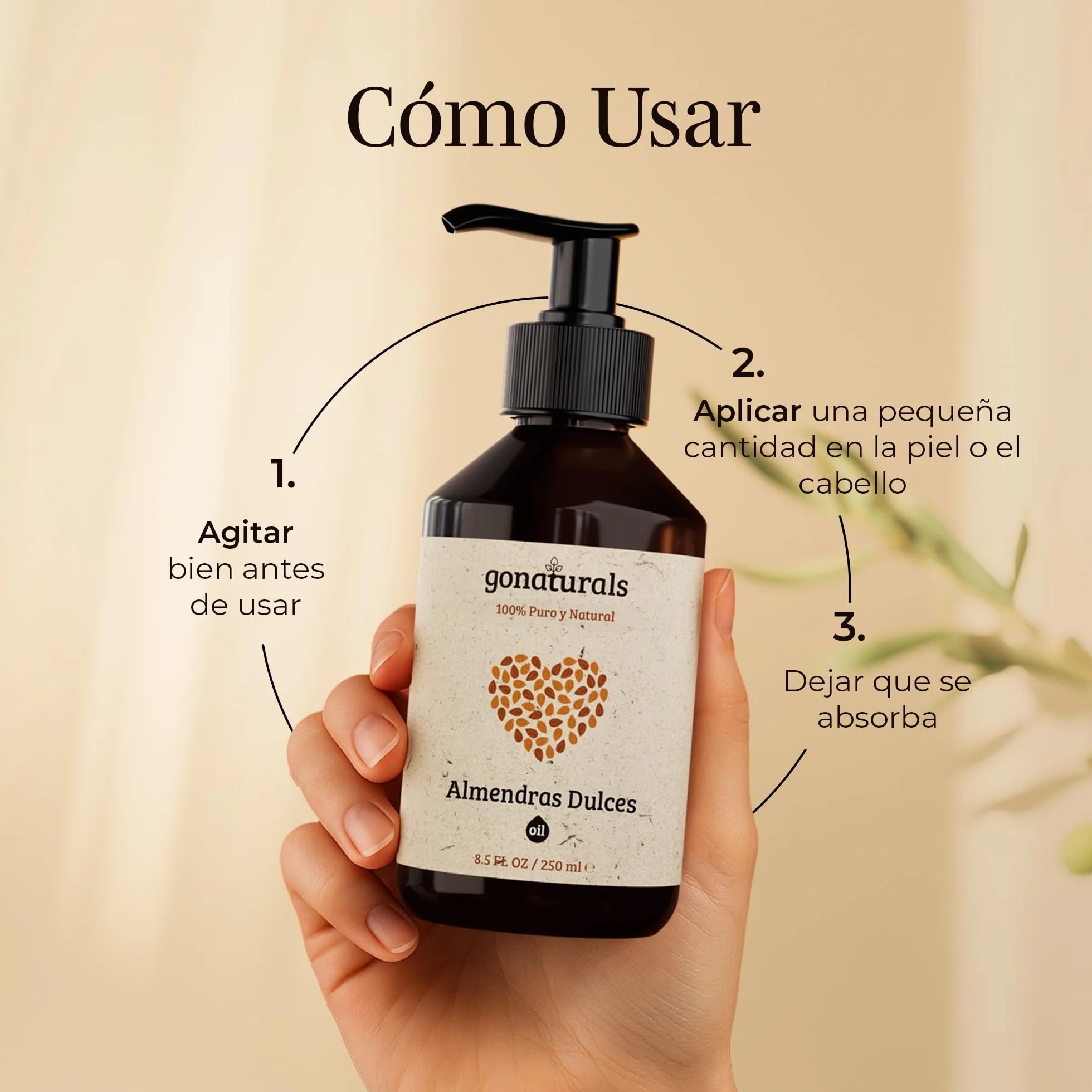 GoNaturals Aceite de Almendras Dulces 250ml 100% Puro Natural Prensado en Frío Corporal Hidratante