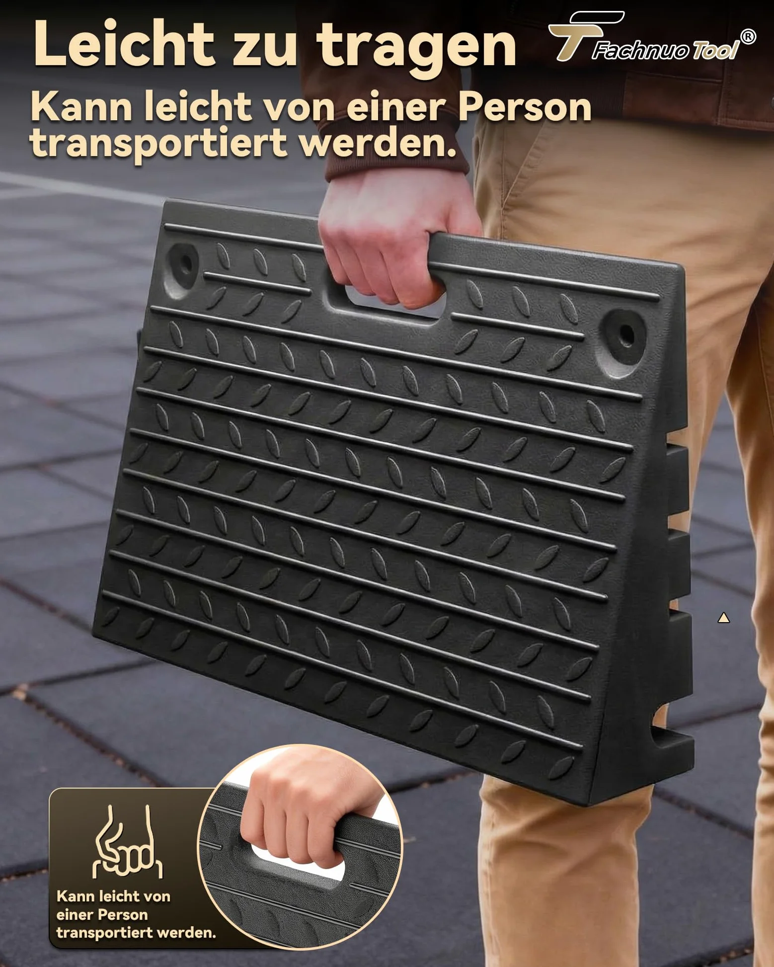 Rampa para bordillos con Capacidad de Carga de 10 toneladas, rampa para umbrales Antideslizante para Coches y Motos, diseño portátil para entradas de vehículos y accesos a Puertas, Juego de 2 Piezas
