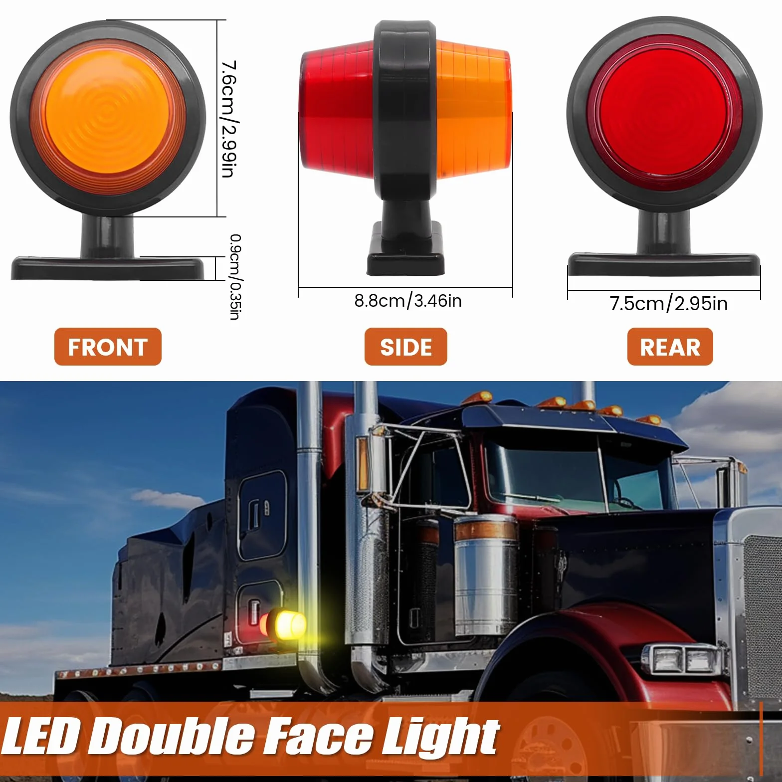 2PCS LED luces de posición lateral 12V 24V, indicadores laterales de remolque universales luces de liquidación advertencia de doble cara luces para remolque camión RV (Amarillo&Rojo)