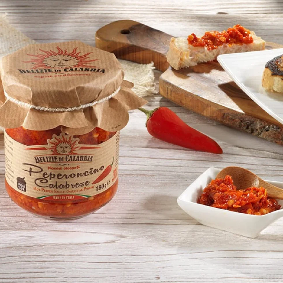 Salsa Picante de Chile Italiana Hecho con Peperoncino de Calabria Delizie di Calabria 180g
