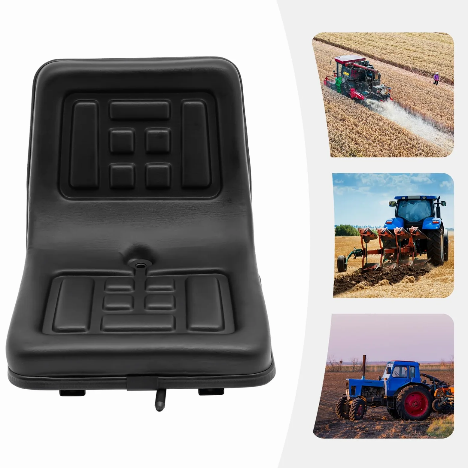 Asiento de tractor universal asiento de carretilla elevadora PVC negro, asiento de cortacésped ajustable asiento plegable incluyendo cinturón de seguridad rieles deslizantes para cortacésped de