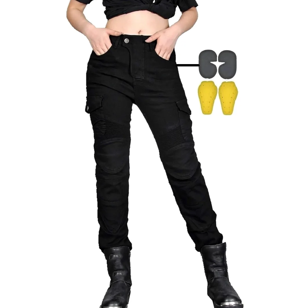 Mujer Moto Jeans Motocicleta Pantalones con Almohadilla Protectora