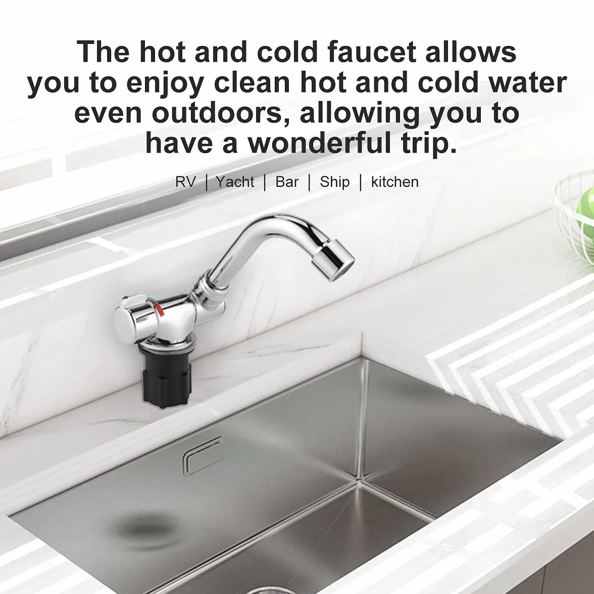 Grifo de Agua, Grifo de Cocina de Rosca G1 / 2in, Herramienta de Lavabo de Salida De Agua Fría Caliente, Aleación de Zinc 360 Grifo de Rotación Ajustable para RV Caravan Cocina Baño Autocaravanas