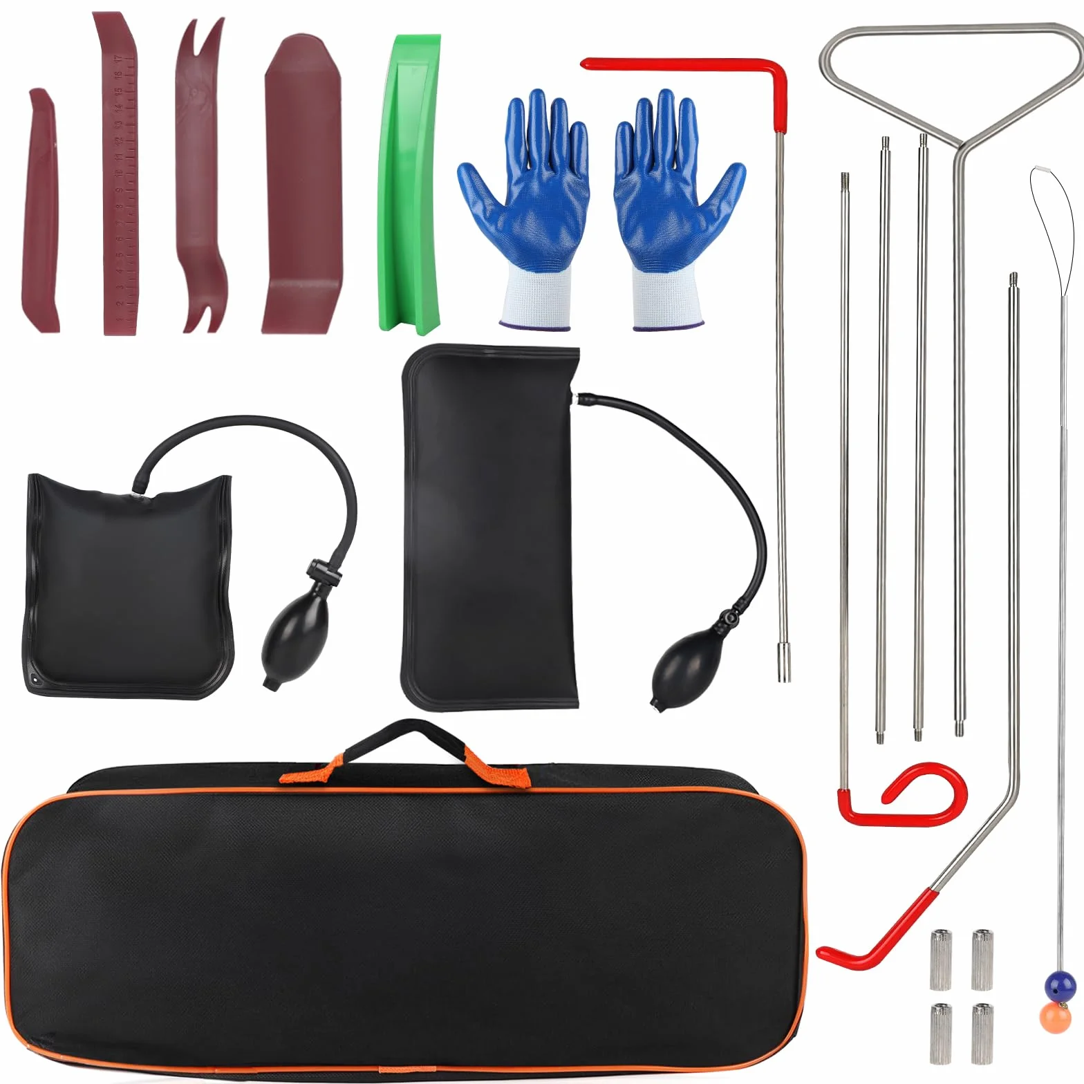SWAWIS Herramienta Profesional para Coche con Pinza de Largo Alcance, Herramienta de Palanca Cojín de Montaje en Coche y Juego de Manoplas de Emergencia para Abrir Puertas y Ventanas del Coche