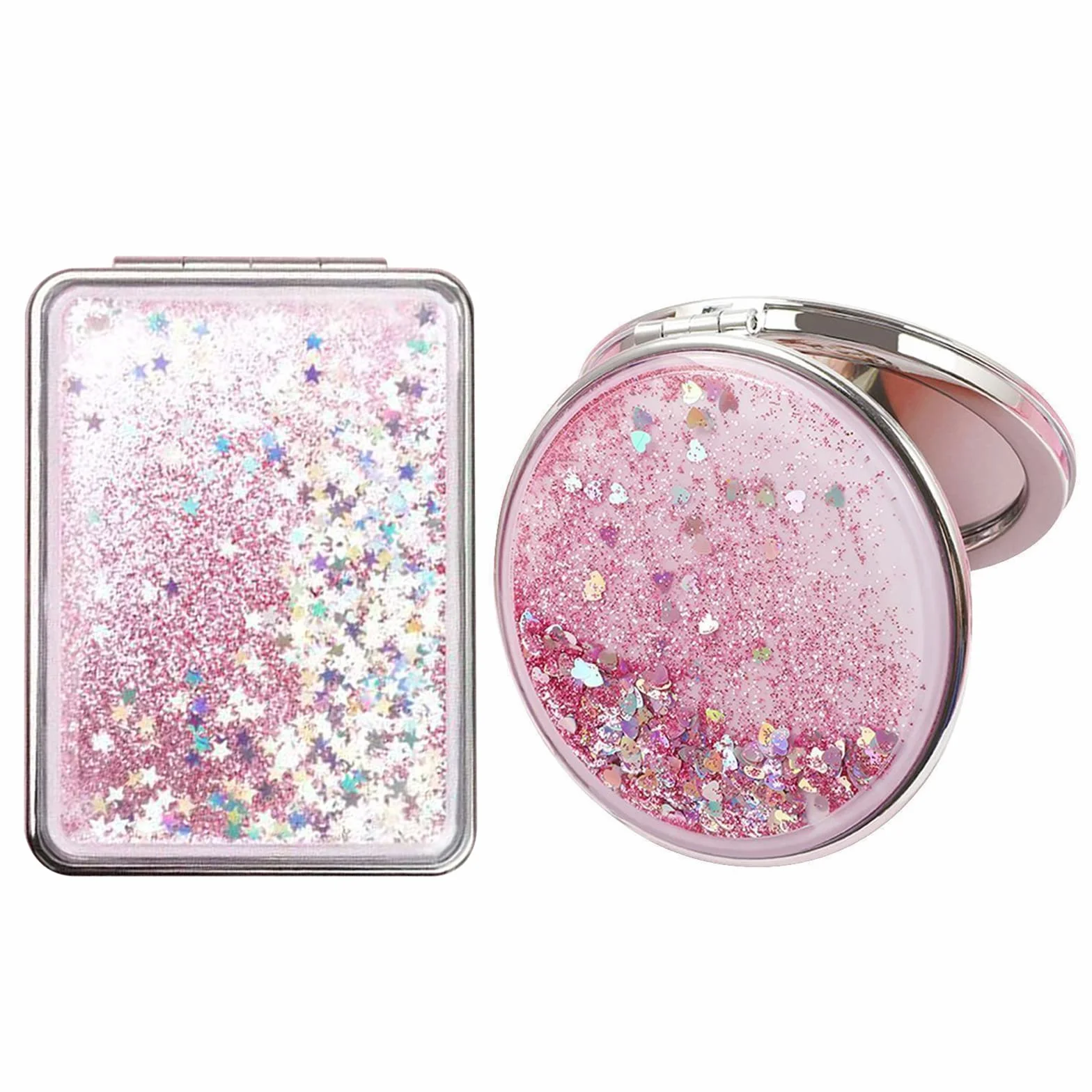 Espejo y Bolso de Maquillaje 2 Piezas Portátil Rosa