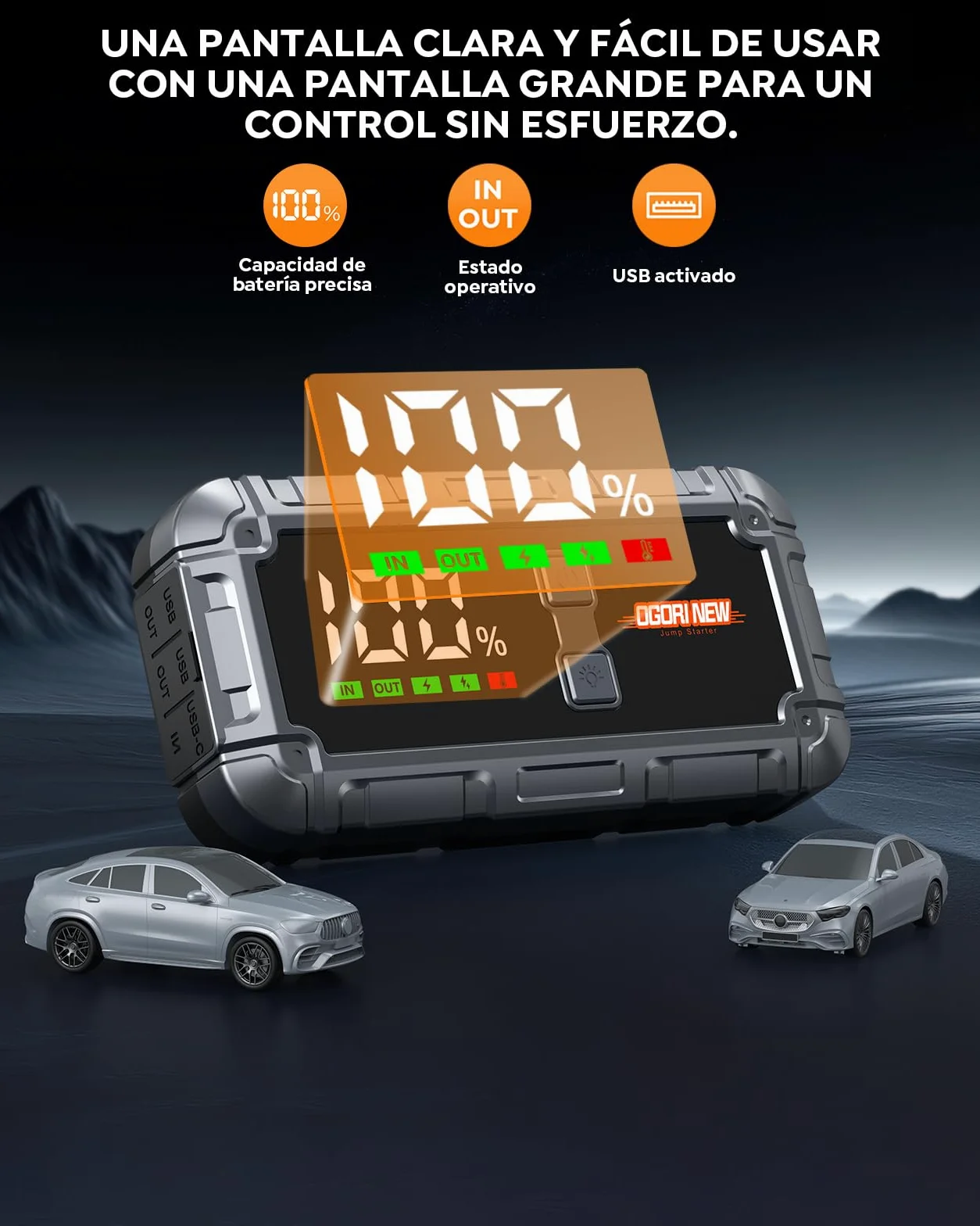 Arrancador de Coche, 7000A Arrancador de Baterias de Coche,12V Arrancador de Coches Portatil para 10L Gas o 8L Diesel,Jump Starter con Pantalla LCD y Linterna LED de 3 Modos