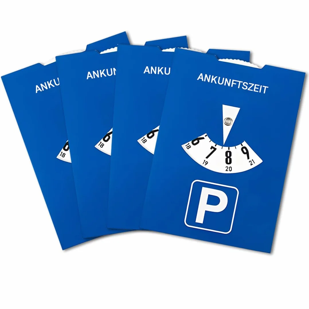 4 Piezas Disco Aparcamiento,en Azul,Papel,Ajustable por las Dos Caras,Parquímetro, horarios de papel para aparcamiento disco de tiempo tipo,Temporizador con hora de llegada,Larga Duración para Coche