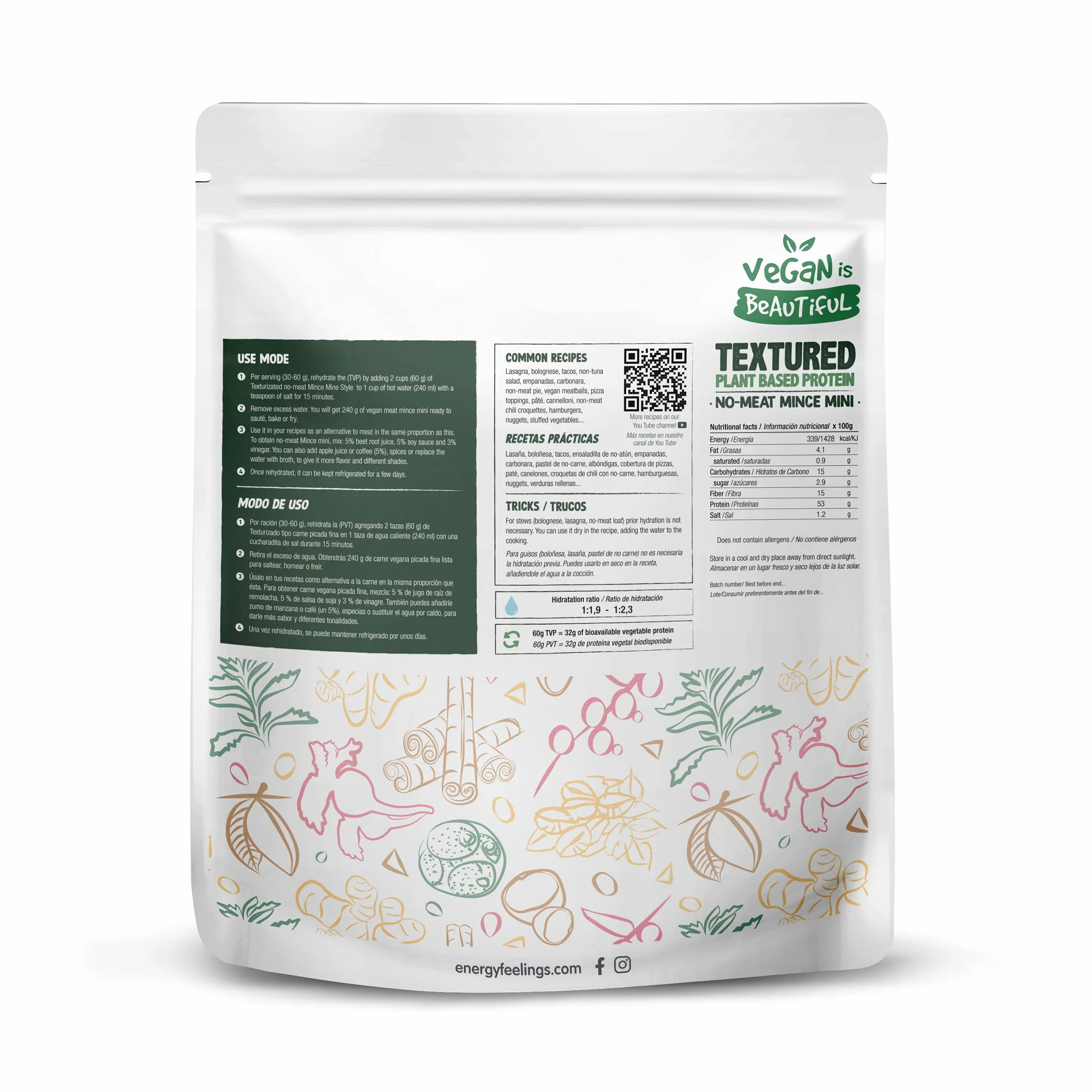 Proteína de Guisante Texturizada Tipo Carne Picada Fina 400g Vegana Ecológica 53% Proteína Sin Gluten