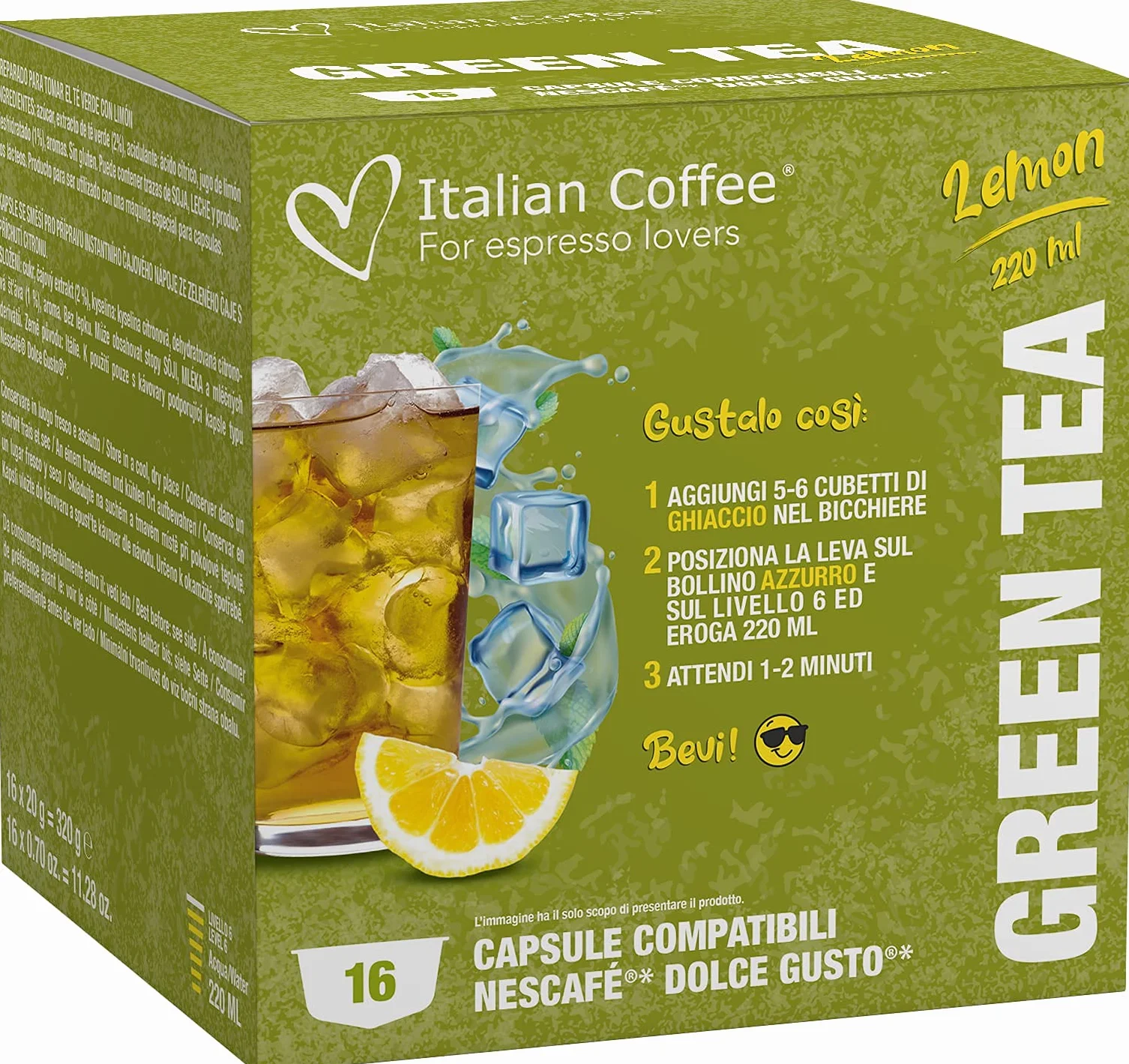 64 Capsulas de Te Helado Dolce Gusto - Degustación 4 Sabores: Te Verde, Frutas del Bosque, Limon, Melocoton
