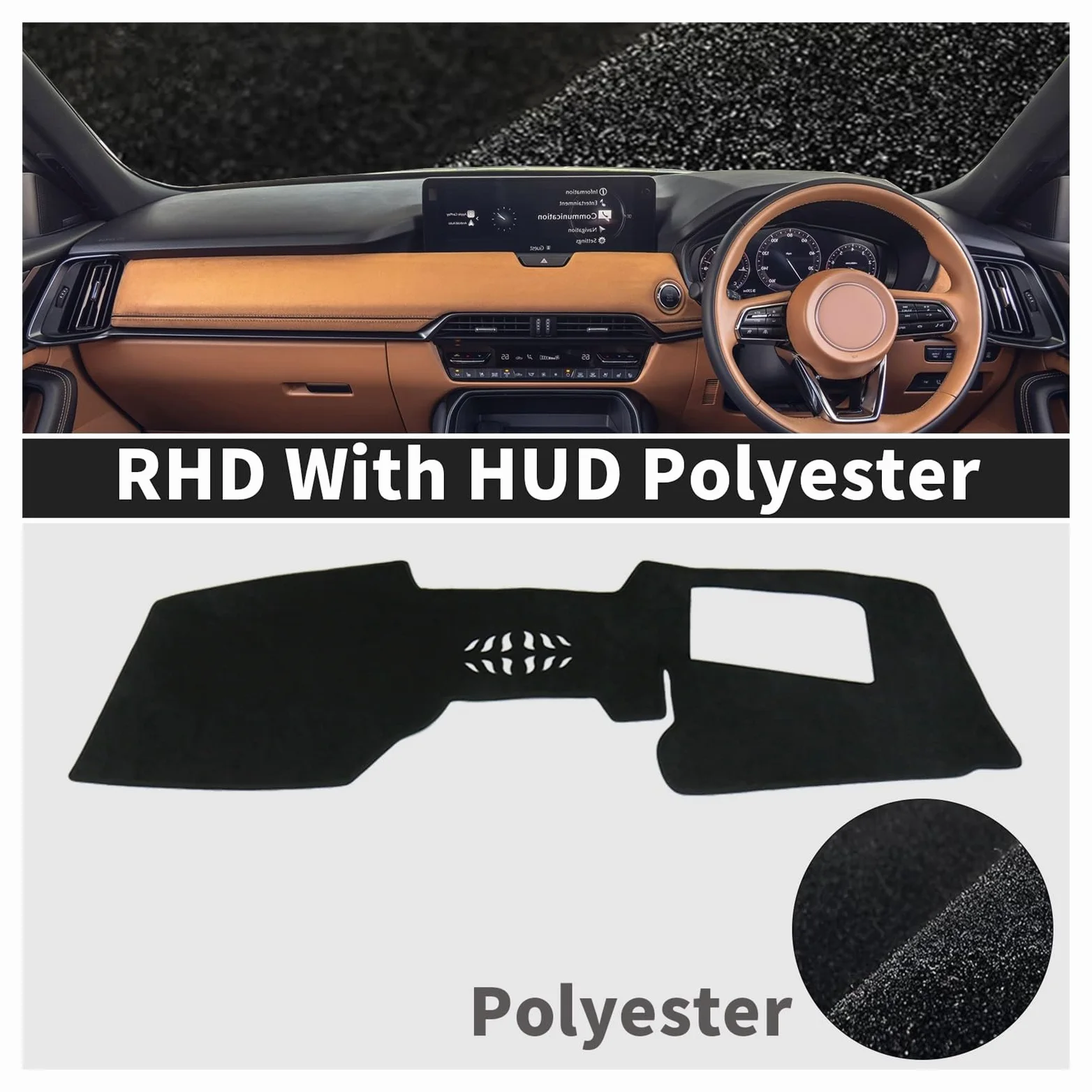 Funda salpicadero para Mazda para CX-60 2024 2025 2026 Protector De Tablero Antideslizante para Coche(RHD HUD Polyester)