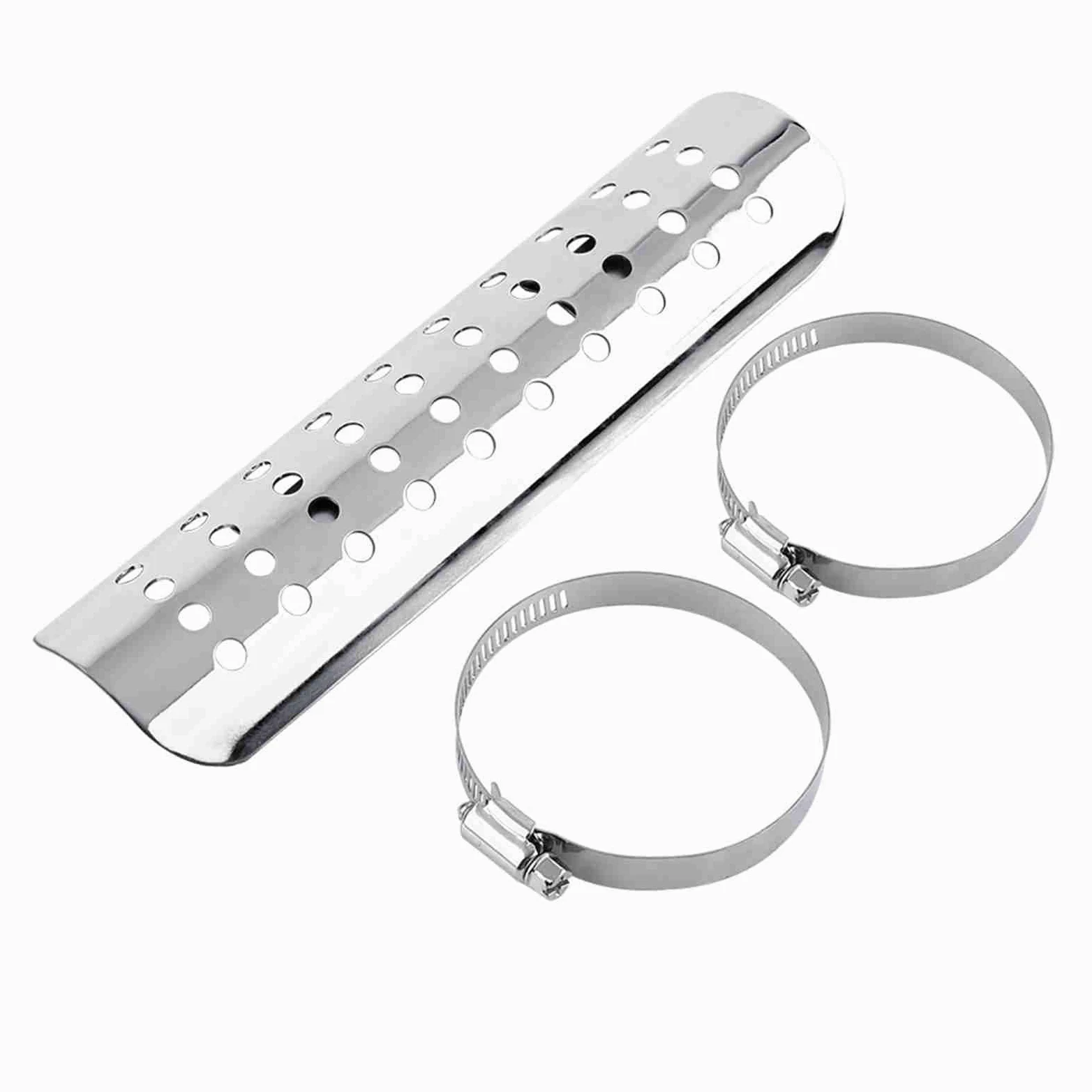 Yctze Cubierta del Tubo de Escape de la Motocicleta, Silenciador de Calor, Estilo de Agujero Recto, Protección contra Quemaduras de Acero con 2 Abrazaderas para Motocicletas (SILVER)