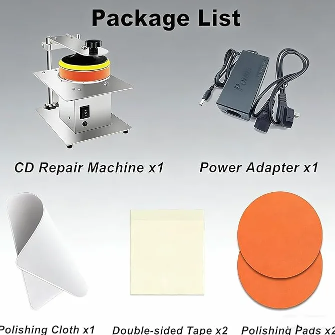 Máquina pulidora de discos para reparación de DVD/CD, reparación de arañazos y recuperación de datos, acero inoxidable, ajuste de 7 velocidades, 6000 r/min para una limpieza eficaz