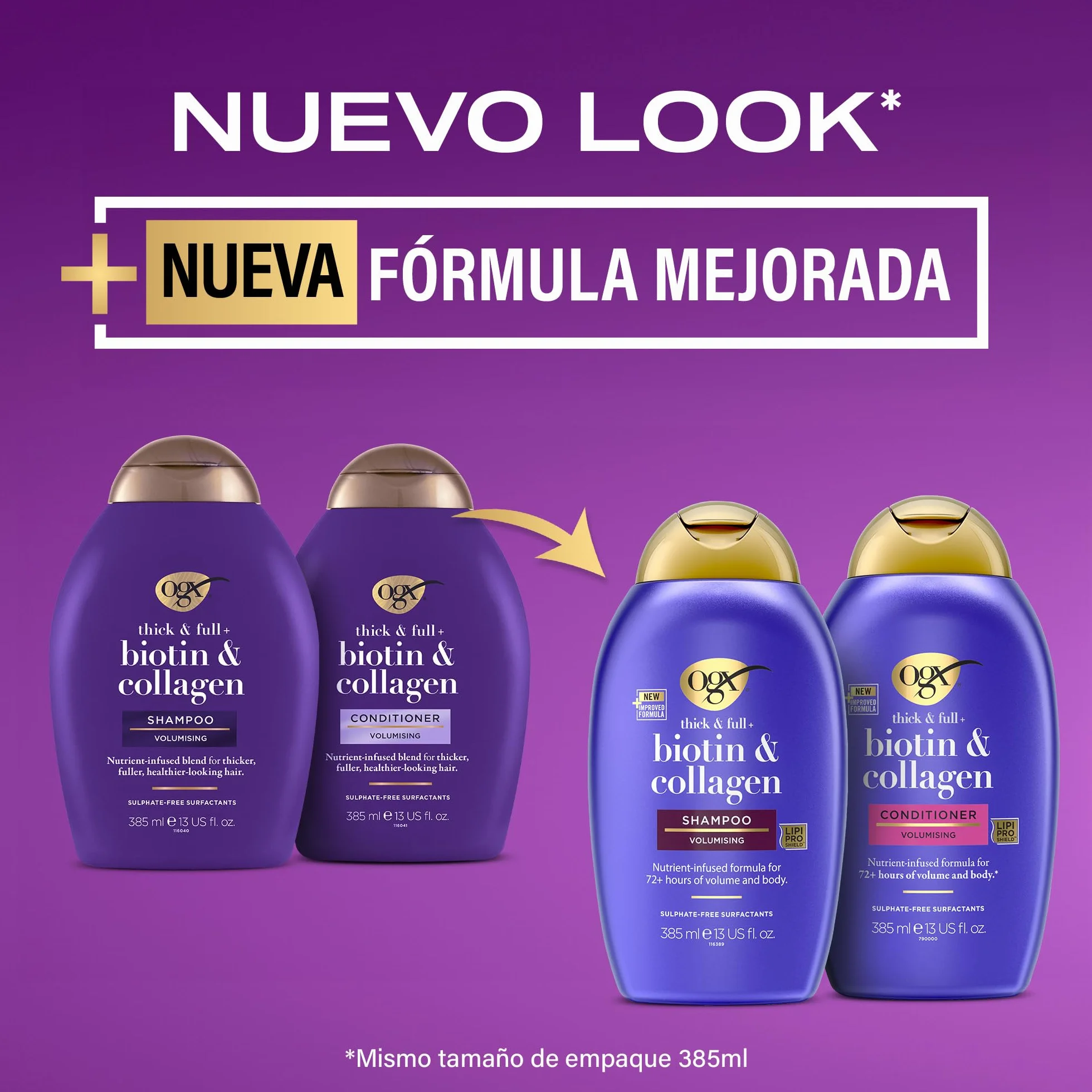 OGX Biotin & Collagen Thick & Full+ Shampoo 385 ml Champú Voluminizador Sin Sulfatos