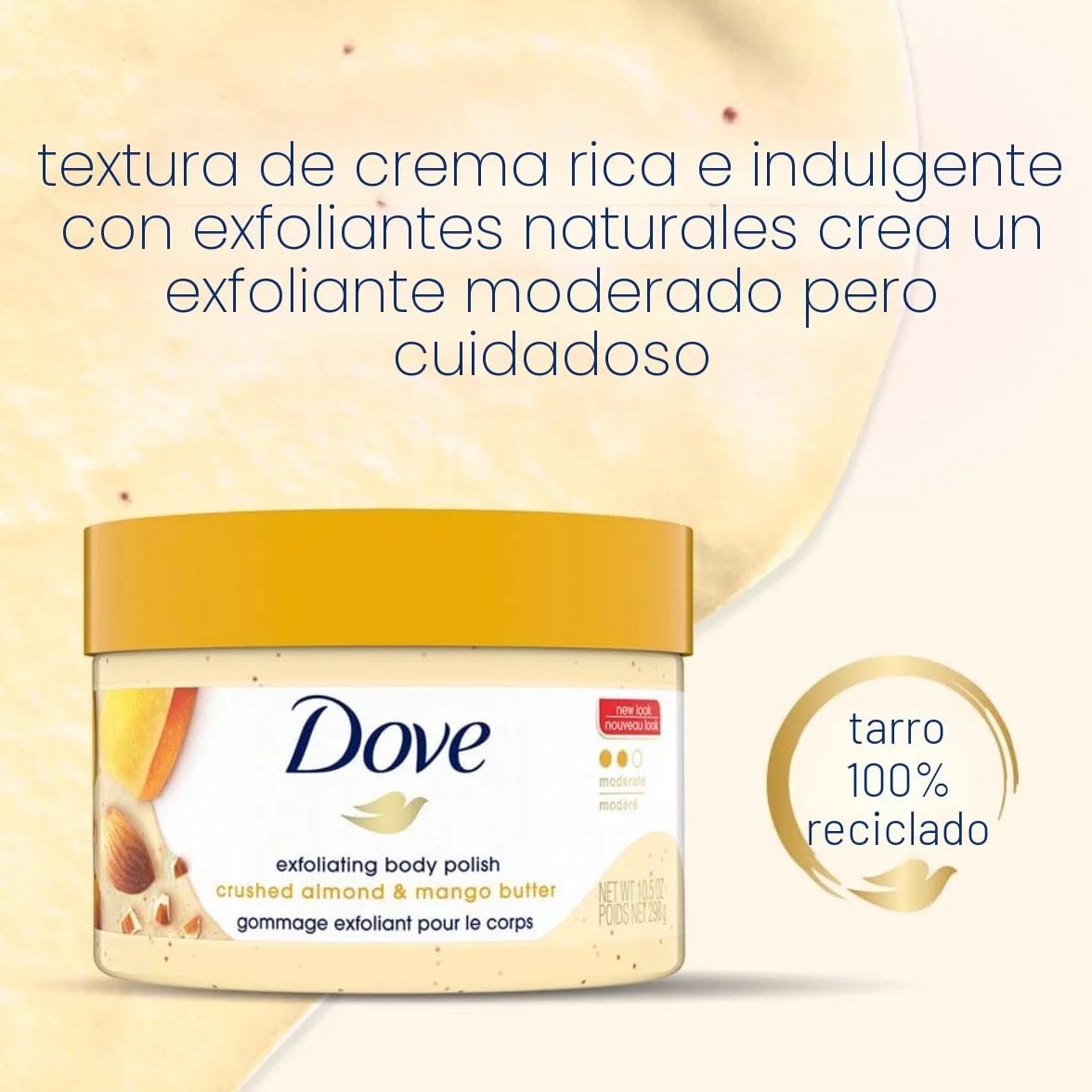Dove Exfoliante corporal Body Polish piel seca almendras molidas mantequilla de mango exfolia hidrata aroma
