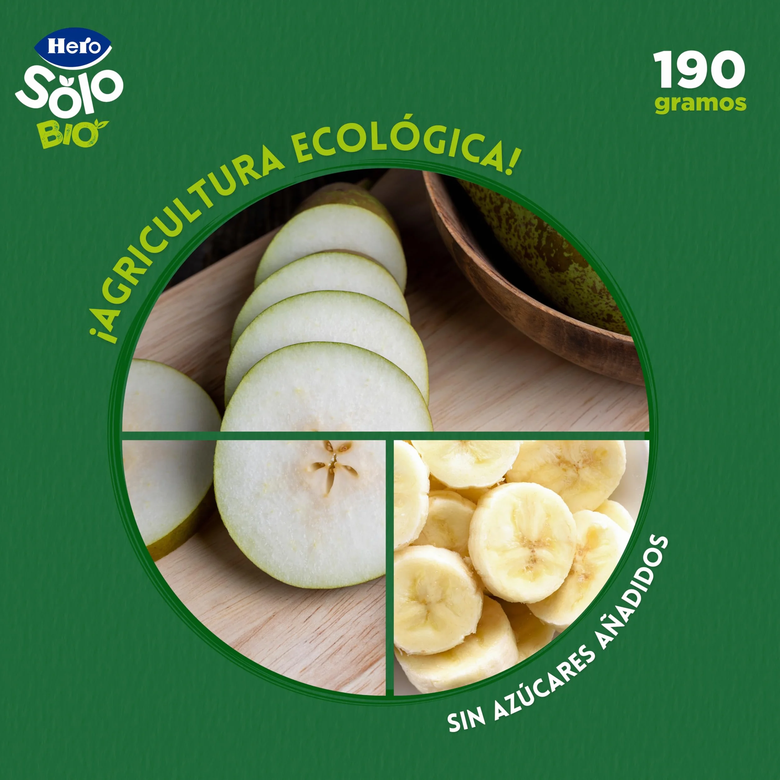 Hero Solo Bio Tarritos de Pera y Plátano 100% Ecológico para Bebés 4 Meses Pack 12 x 190 g