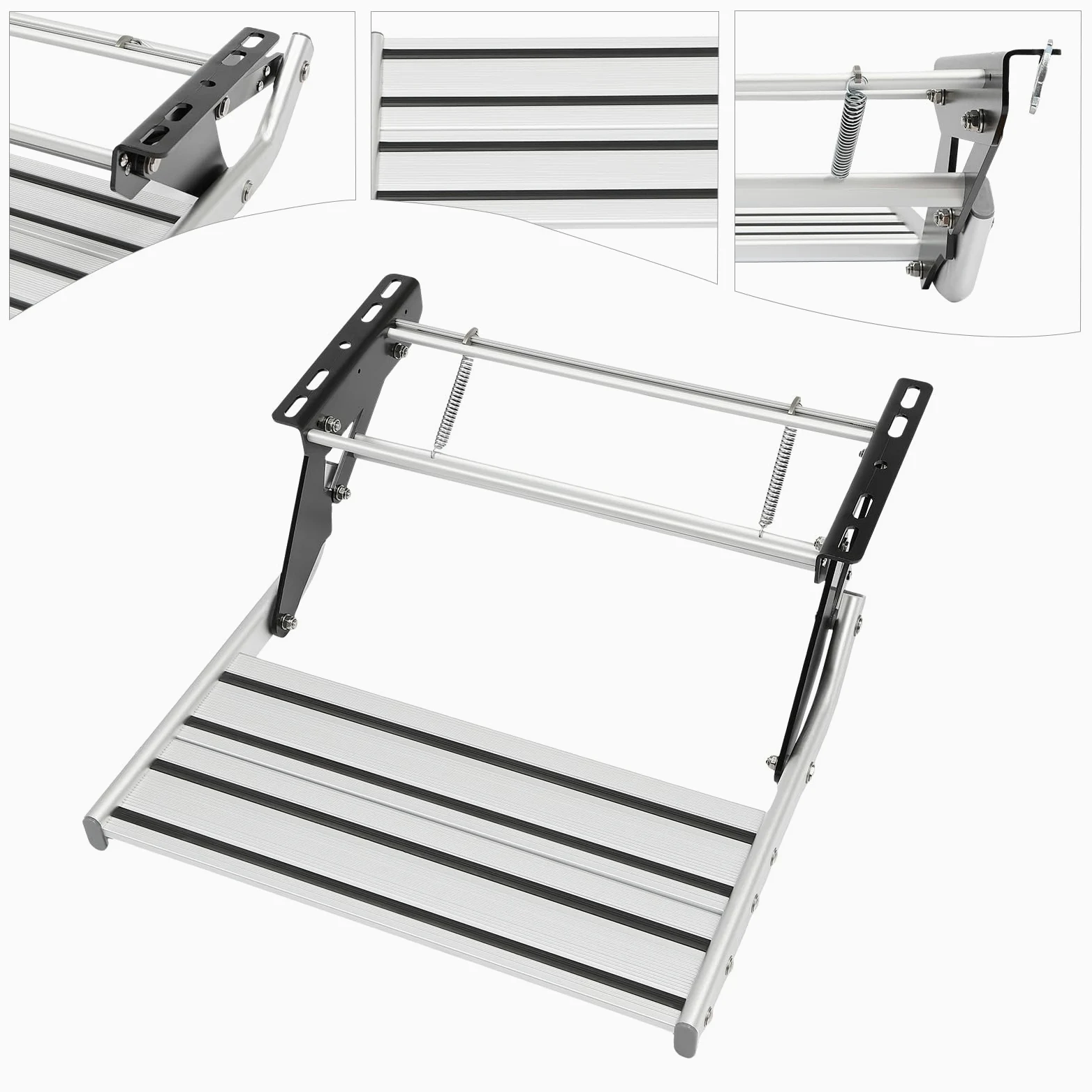 Escalón manual de aluminio para autocaravana (sin iluminación) | Escalón de camping plegable con goma antideslizante y capacidad de carga de 150 kg | perfecto para caravanas | remolque