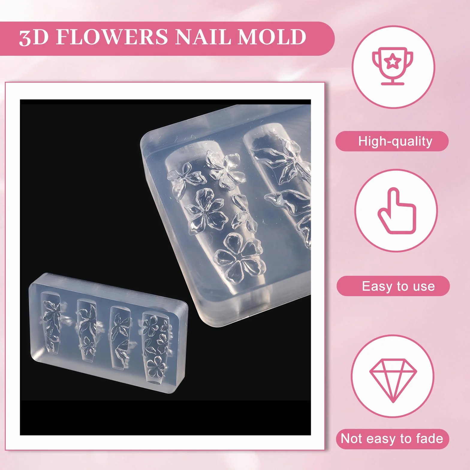 Silicona Molde Para Uñas 2 Piezas Reutilizables Transparente 3D Flores Arte De Uñas Plantillas