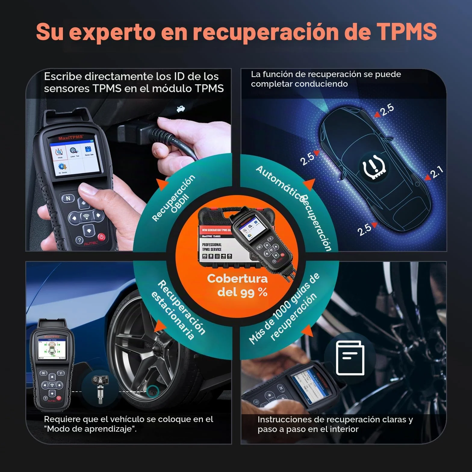 Autel MaxiTPMS TS408S Herramienta de Reaprendizaje TPMS: 2024 Herramienta de programación TPMS, Reinicio TPMS, Diagnóstico, Lectura, Borrado TPMS DTC, Actualización TS408/TS401, Igual Que TS501(Pro)