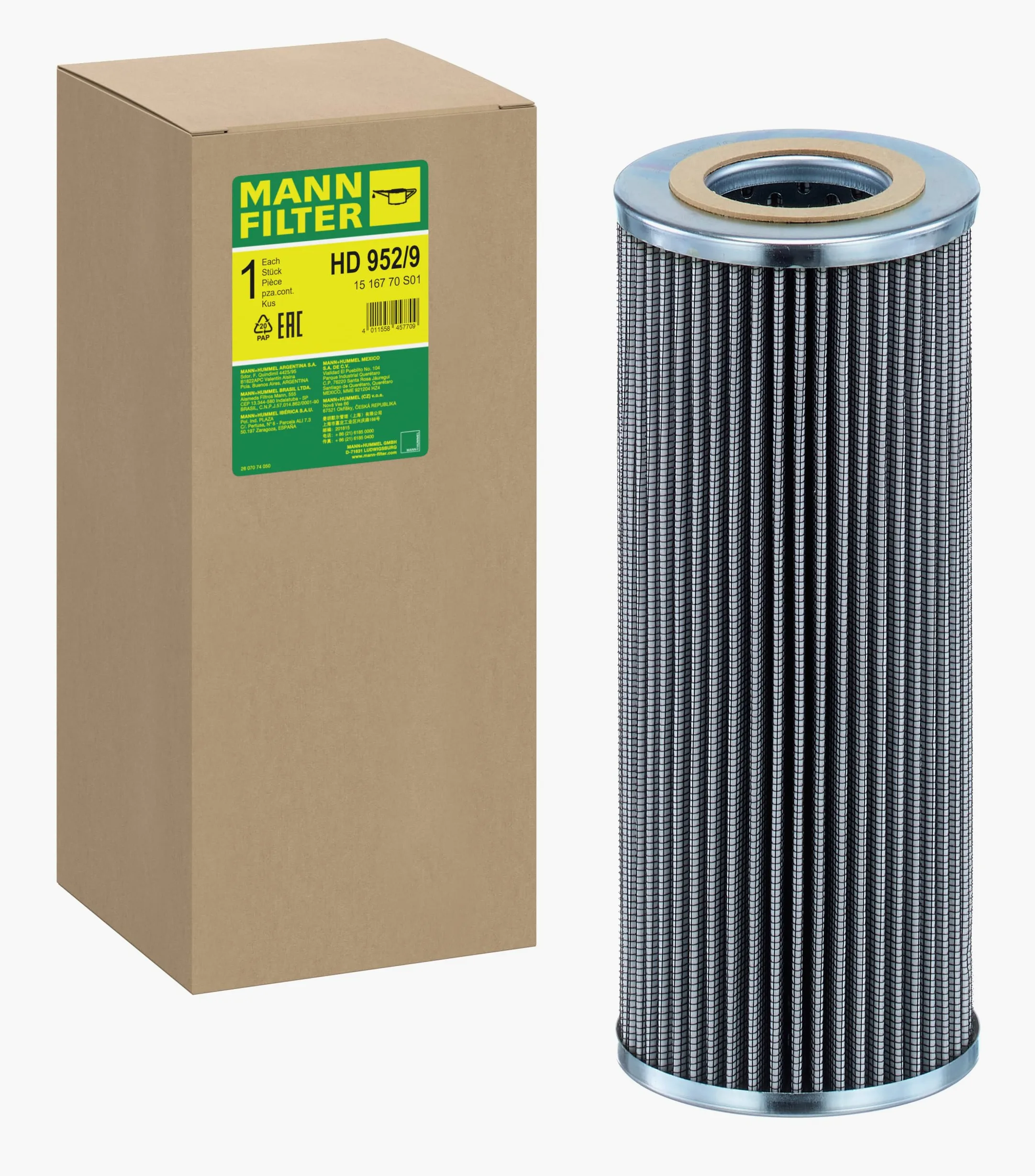 MANN-FILTER, HD 952/9 Hidráulico | Para Off-Highway, Pureza fluido hidráulico, Filtración máxima, Protección sistema hidráulico, Calidad original OE
