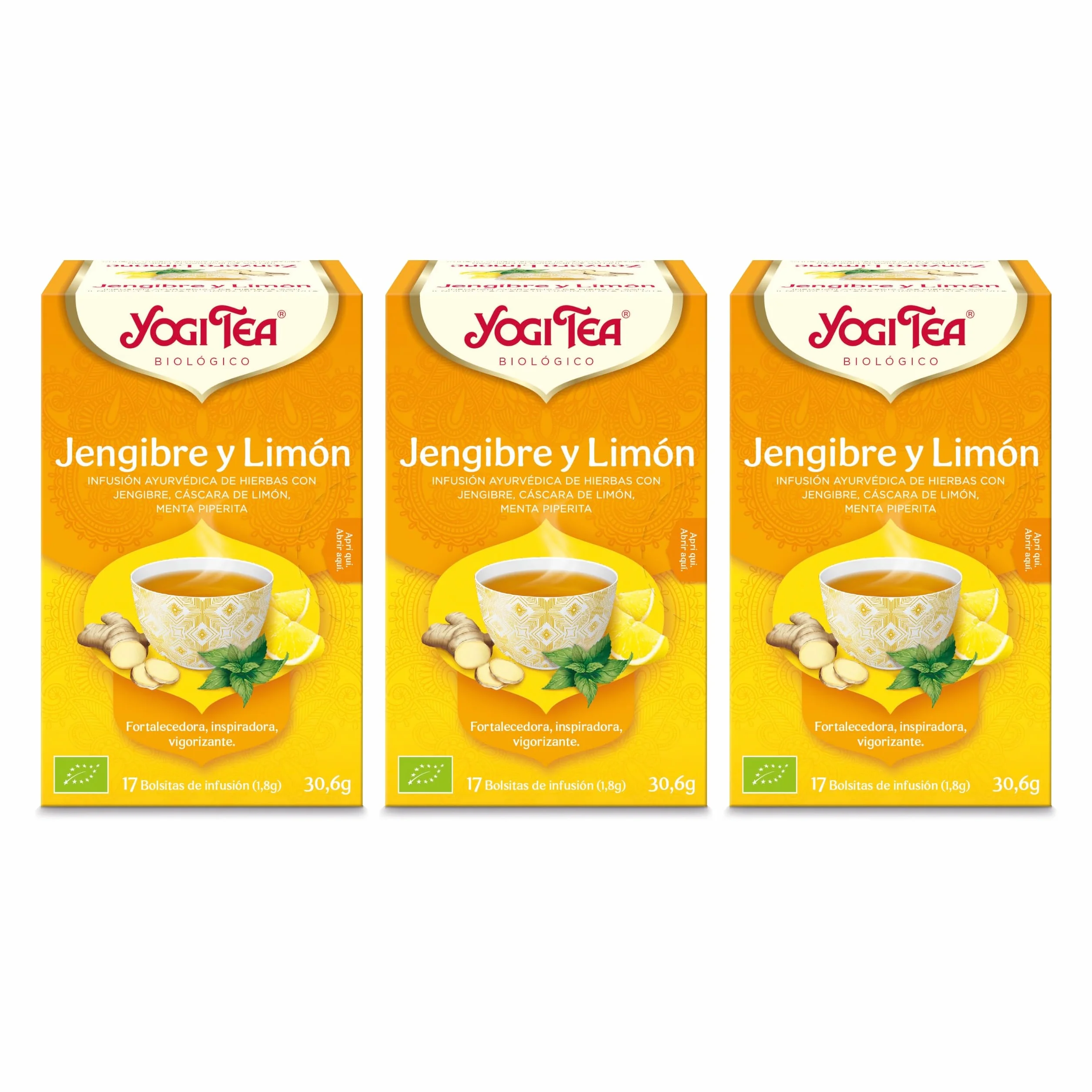 Yogi Tea Jengibre Limón Infusión Ayurvédica Sin Cafeína Pack 3x17 bolsitas