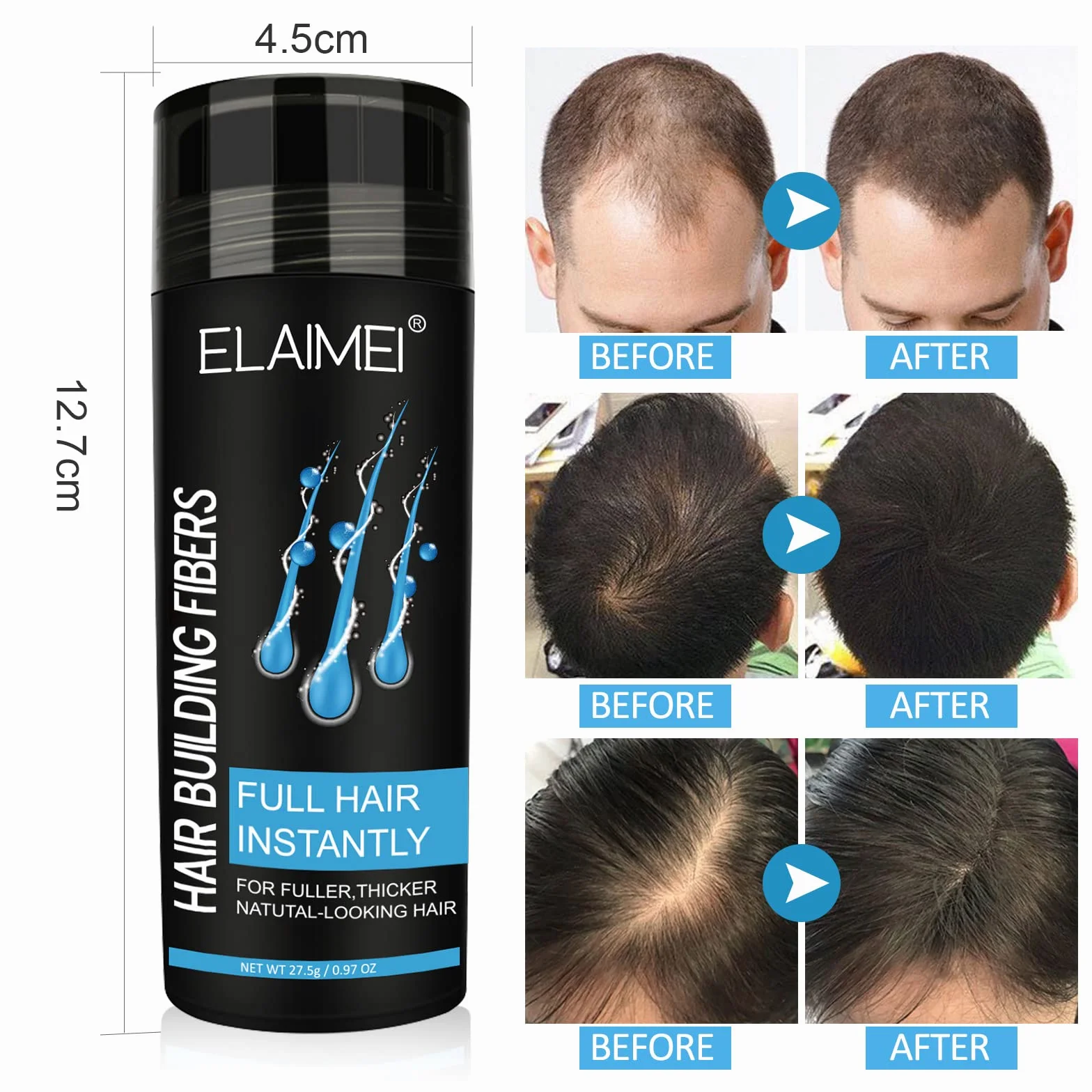 Fibras Capilares Negro 27.5g, Polvo de Fibra Cabello para Hombre y Mujer