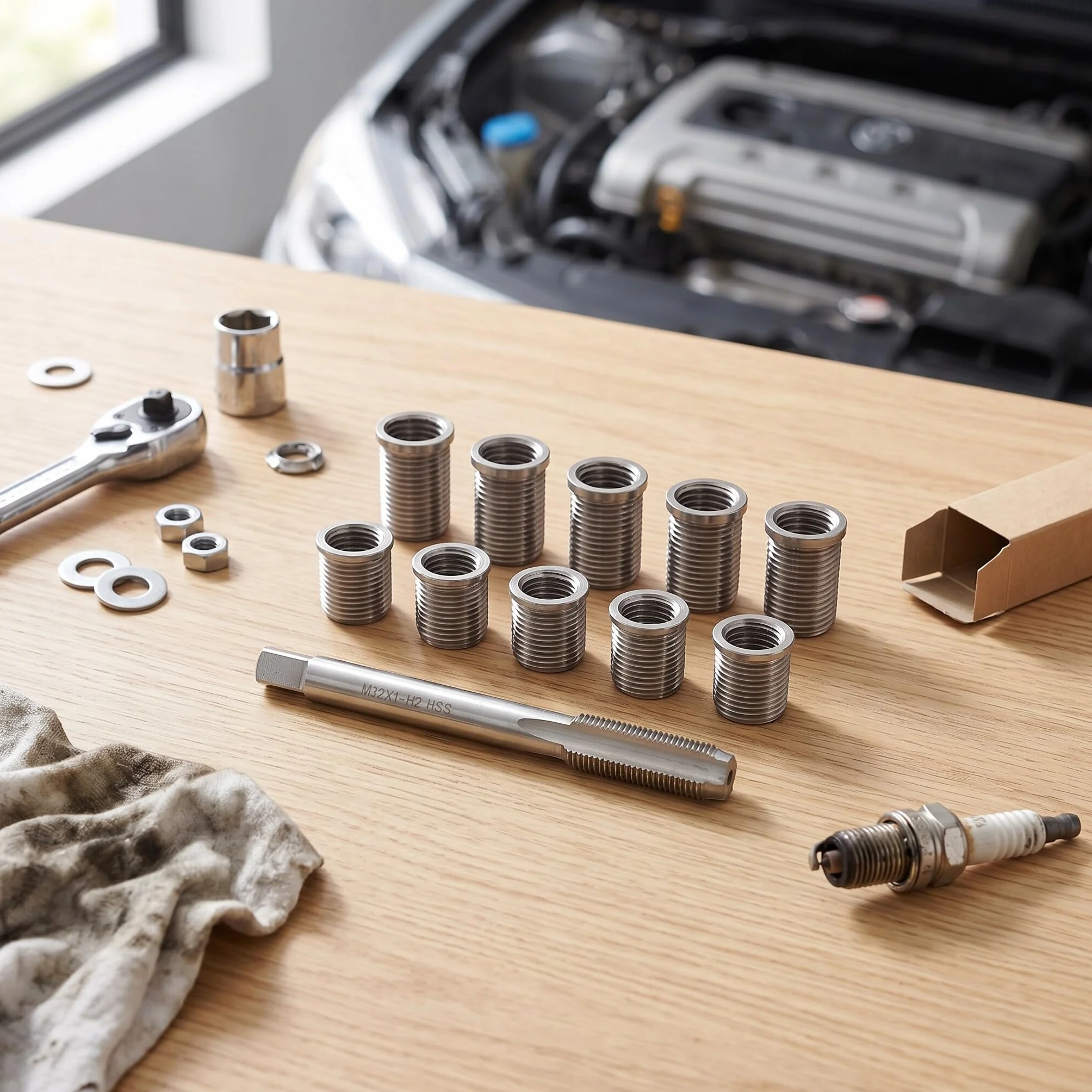 Kit de reparación de roscas de bujía, 10 insertos roscados M10x1.0 y 1 macho roscado M12x1.0, herramientas para grifo de la bujía para la reparación de