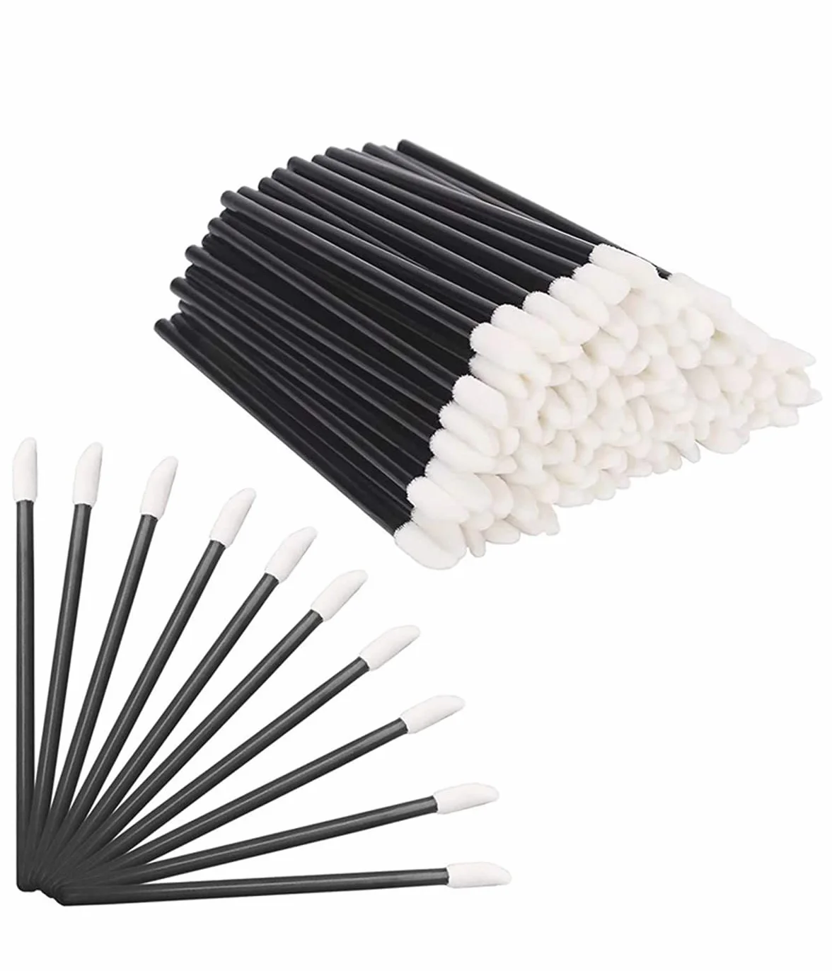 WeddHuis Desechables Pincel Labios Maquillaje Bastoncillos Pintalabios Kit 200 Piezas Negro Halloween Navidad