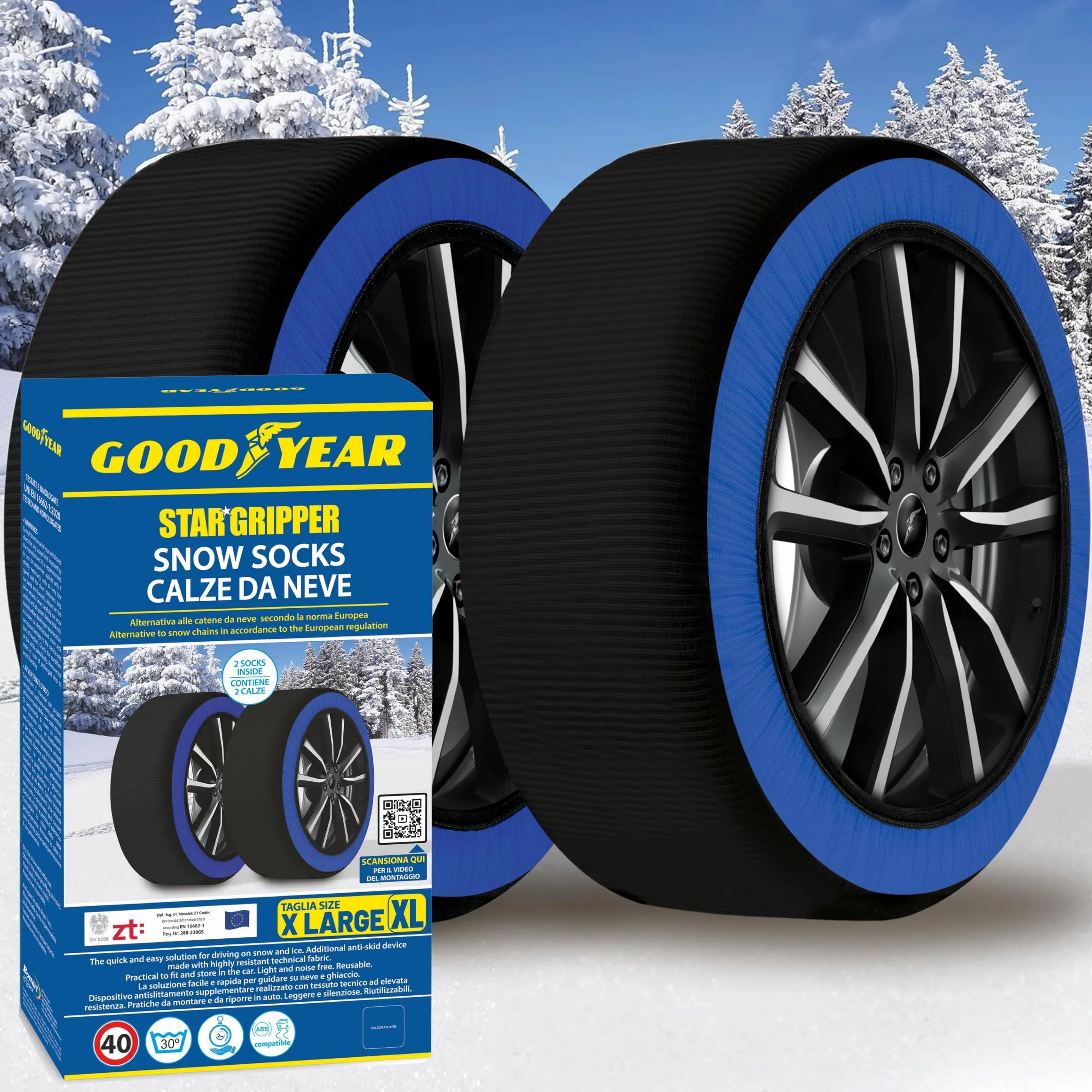 Goodyear Calcetines de nieve GoodYear Star Gripper homologados Italia EN 16662-1:2020 dos cadenas de nieve de tela para coche. Snow Sock Talla XL