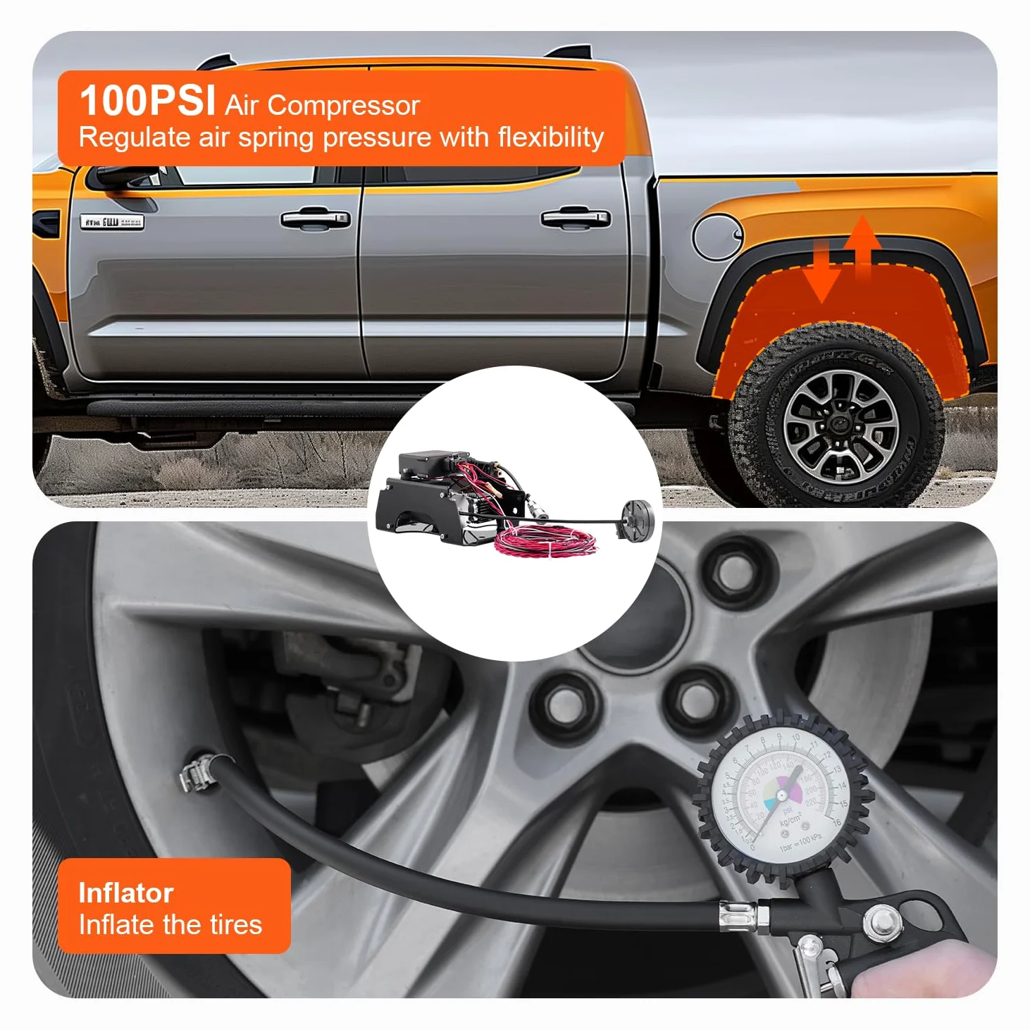 VEVOR Kit de Controlador de Amortiguador de Aire Sistema de Compresor de Aire Inalámbrico 12 V 100 PSI Kit de Compresor de Suspensión Neumática Sistema de Ruta Única Línea de Aire para Camioneta