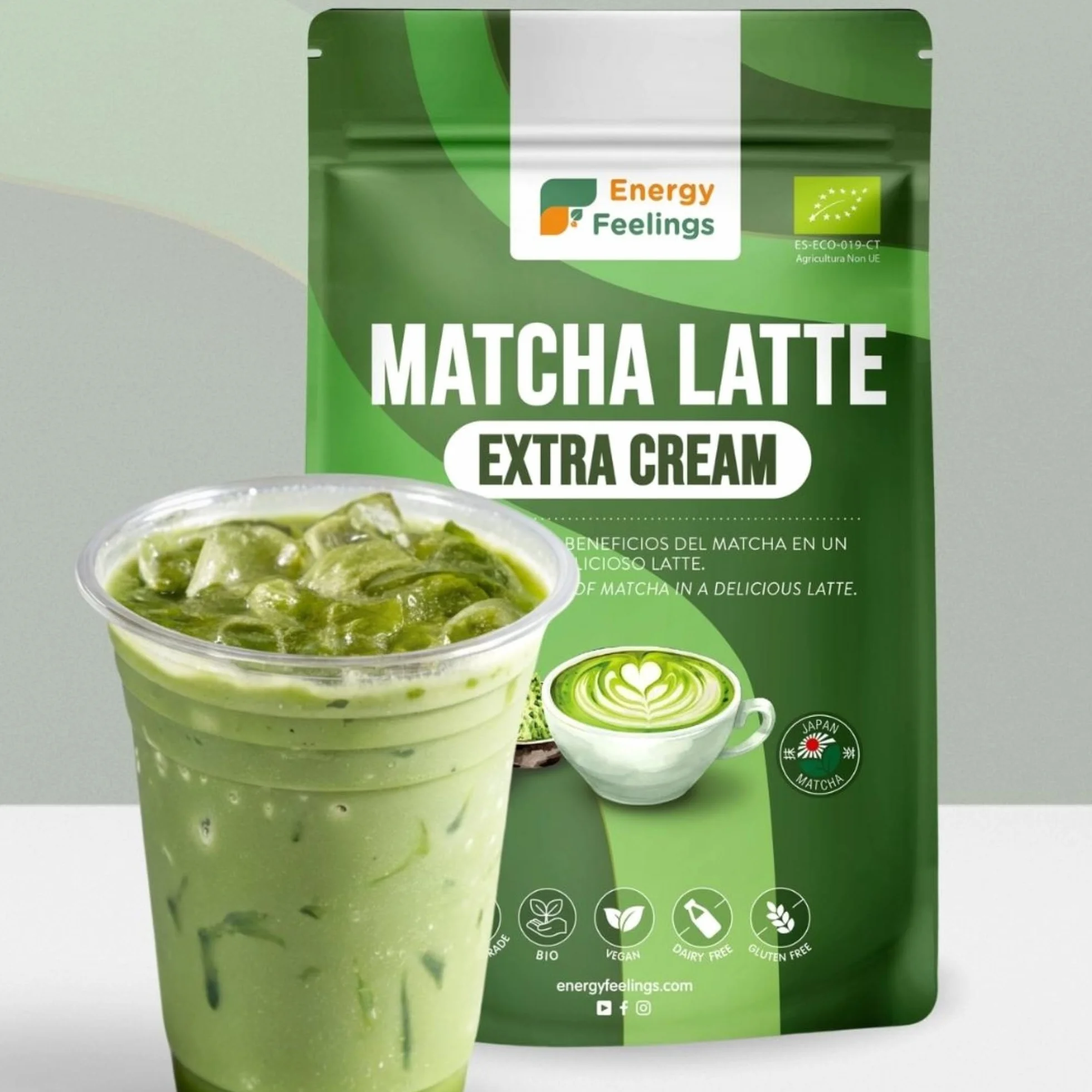 Matcha Latte Ecológico Extra Cream 500g, Té Matcha Japonés Premium en Polvo, Sin Gluten, Sin Azúcares Añadidos, Vegano