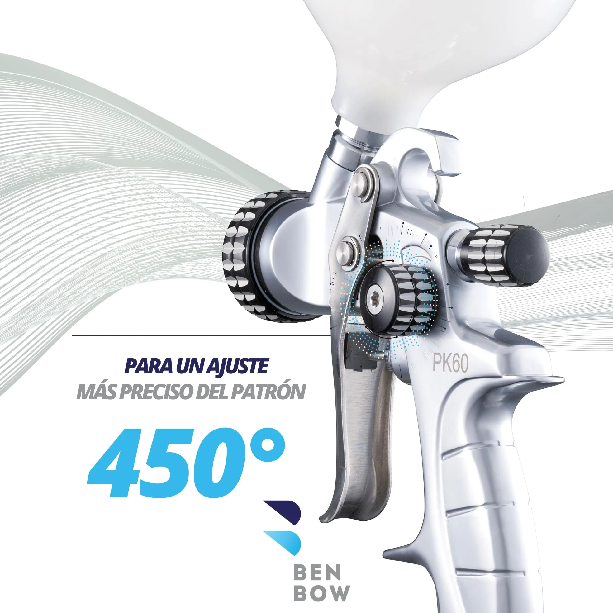 BenBow Set Pistola de Pintura PK60 HVLP 1,4 mm + 1,8 mm Boquilla + 600 ml Taza de Pintura + Maleta - Ideal para la Pintura de automóviles – Pistolas de Pintura de Aire comprimido