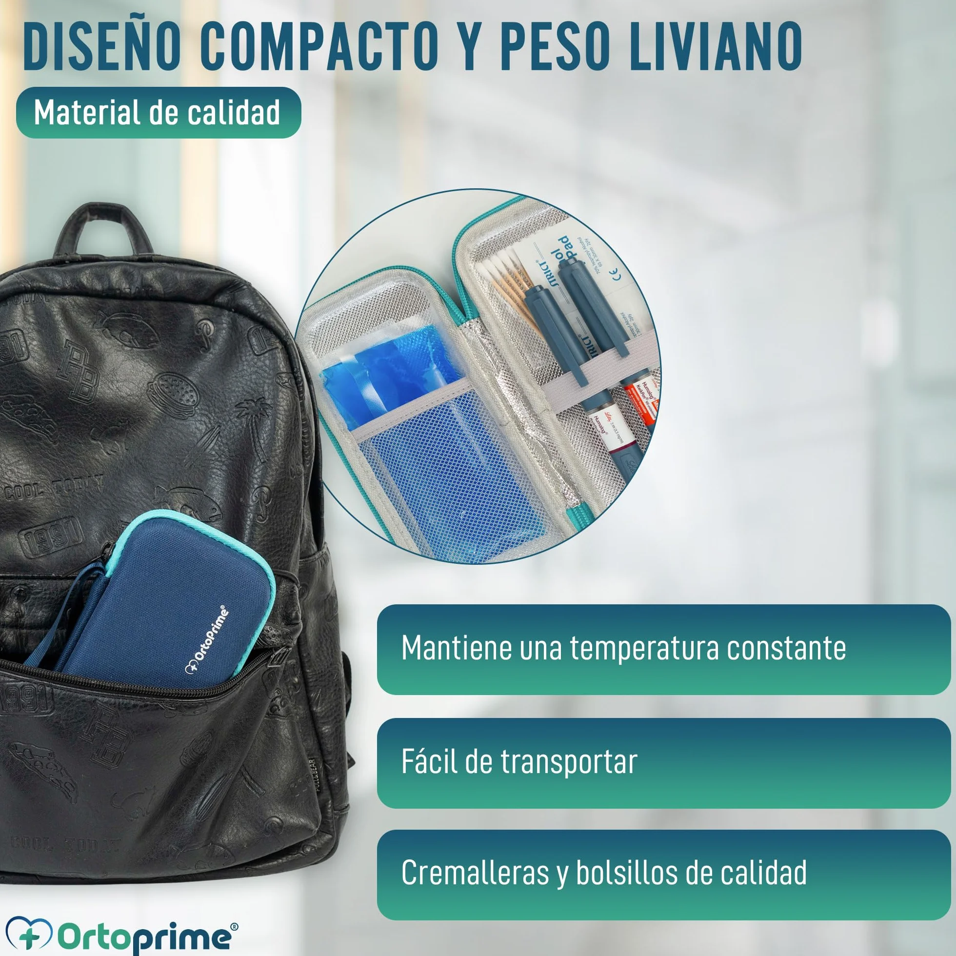 OrtoPrime Nevera para Insulina FRÍO X2 GELES INCLUIDOS Porta insulina Isotérmico 12H Viaje Portátil para DIABÉTICOS