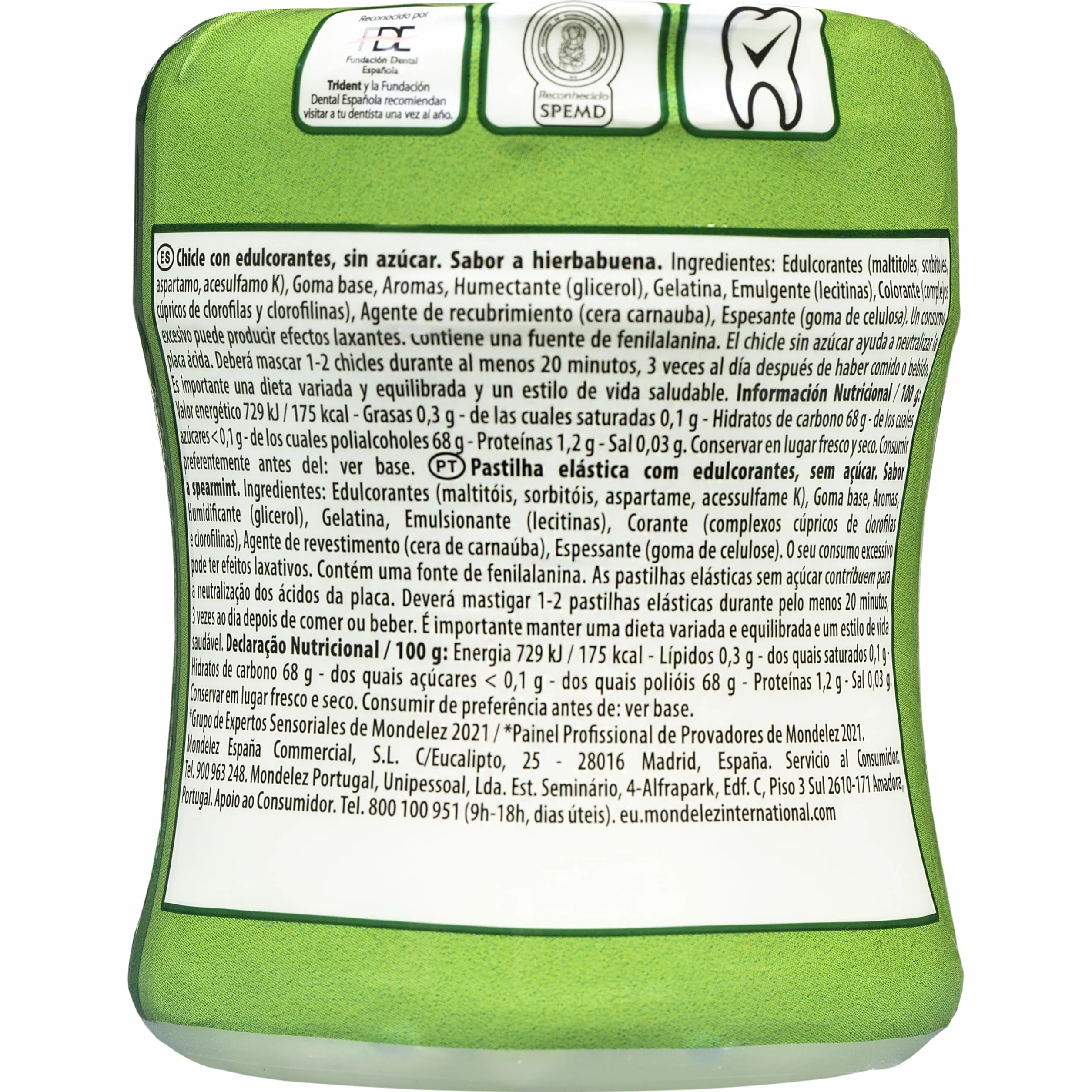 Trident Hierbabuena Chicles sin Azúcar 6 Botes 72 g