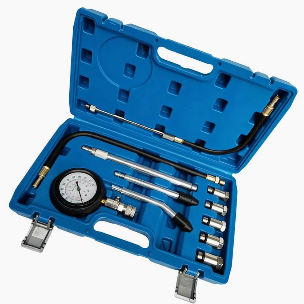 Kit de comprobador de compresión de cilindro de motor, 0-300 PSI, medidor de conexión rápida con adaptadores de 18 mm, 14 mm, 12 mm, 10 mm, 16 mm, diagnóstico de fugas de coche