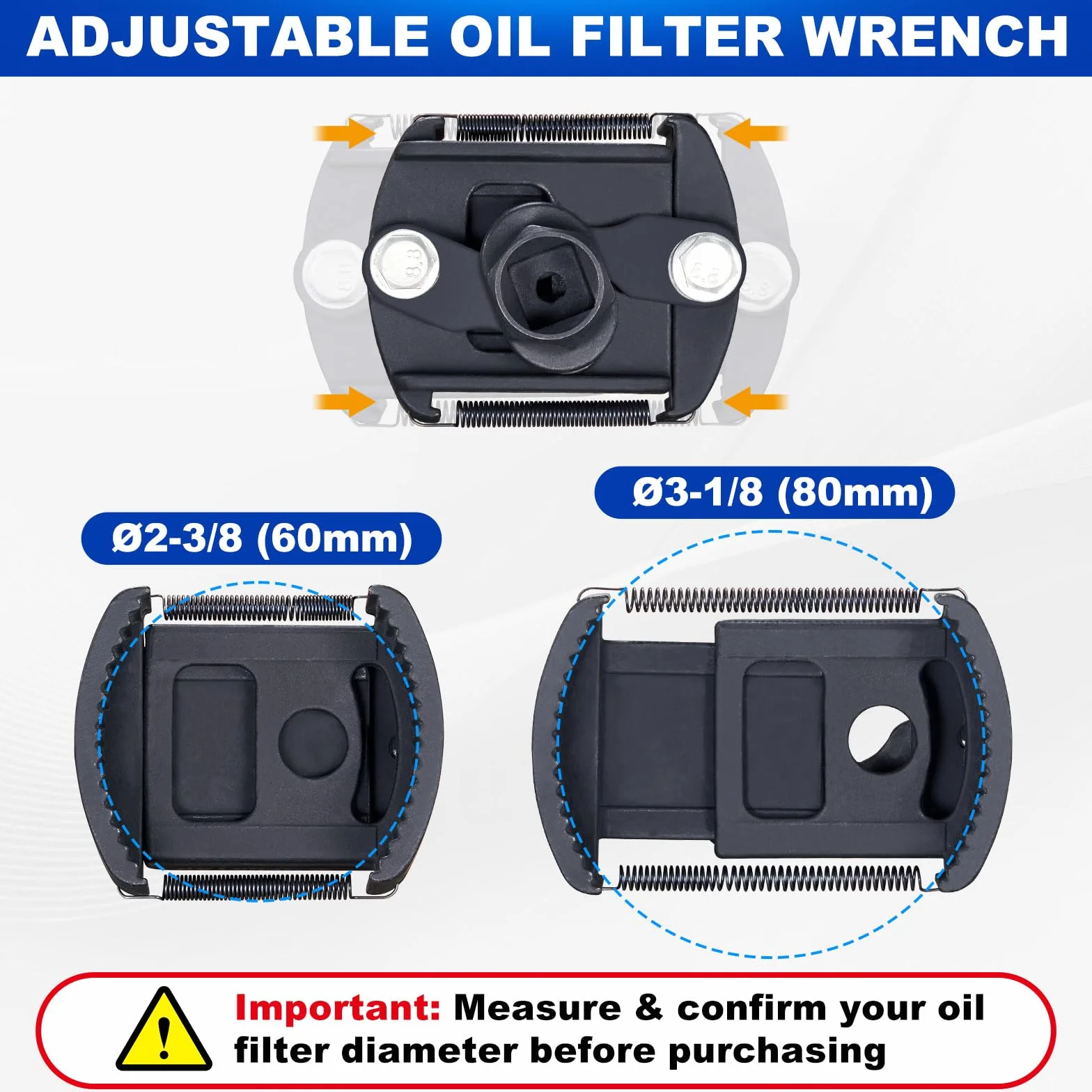Spurtar Llave Filtro Aceite Coche 60-80mm herramienta de extracción de filtro de aceite ajustable, herramienta universal perfecta para filtros de cambio de aceite pequeños y medianos
