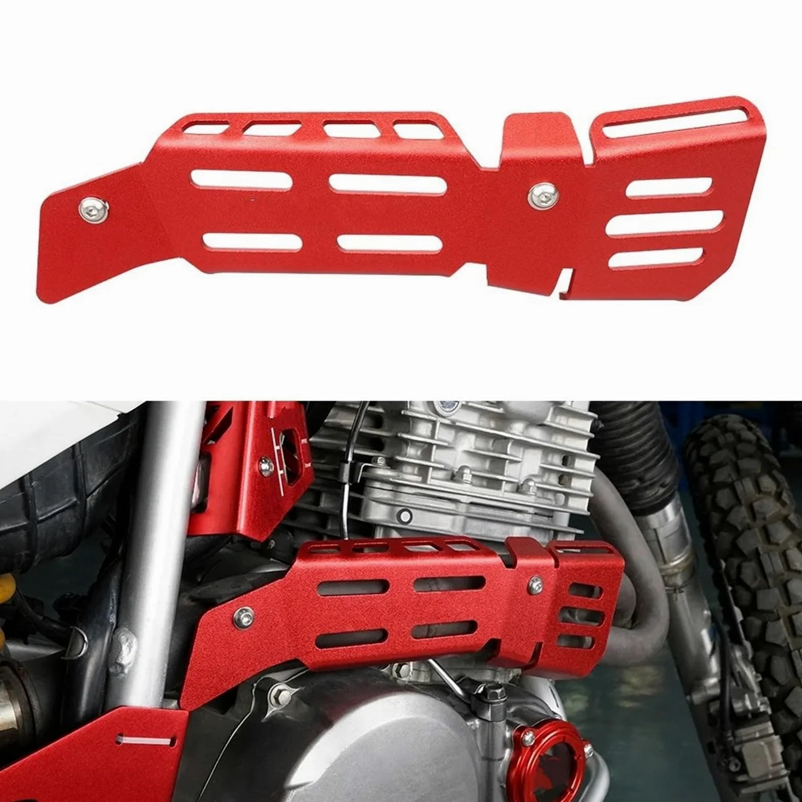 Protector de Escape Protector de Tubo de Escape de Aluminio para Motocicleta, Protector térmico, Compatible con Honda XR650L (1993-2024) Deflectores de Calor para Escape(Red)