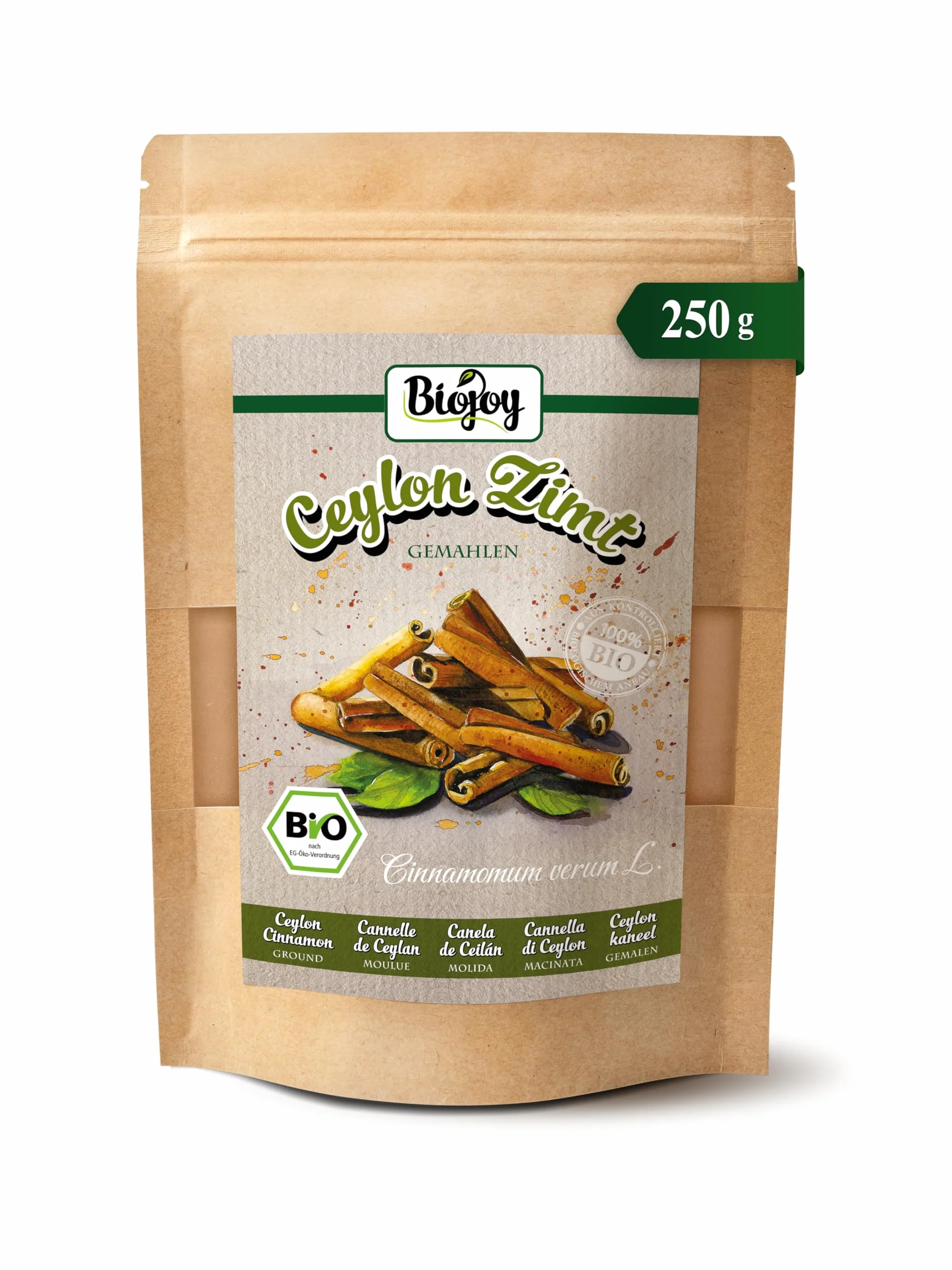 Biojoy Canela de Ceylan en Polvo Ecológica 250 g, Ceilán Canela molida Cinnamomum verum