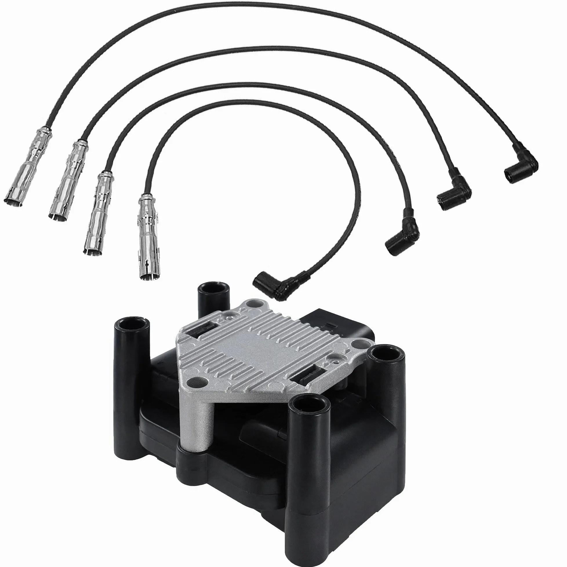 1x Bobina de encendido módulo de encendido de 4 polos + 4x cable | Compatible con: Seat Arosa, Inca, VW CADDY II Kasten/Großraumlimousine, LUPO I, POLO, POLO III CLASSIC, POLO Variant