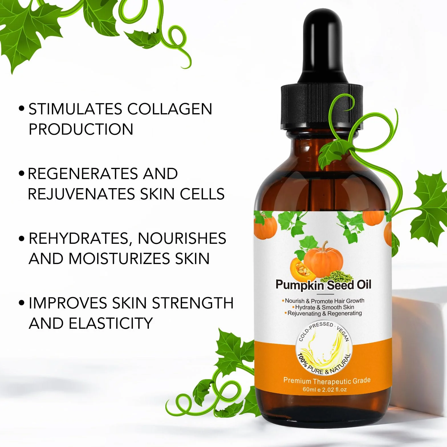 Orgánico Aceite de Semillas de Calabaza para el Crecimiento del Cabello - Aceite de Calabaza Sin Refinar para Piel y Cara